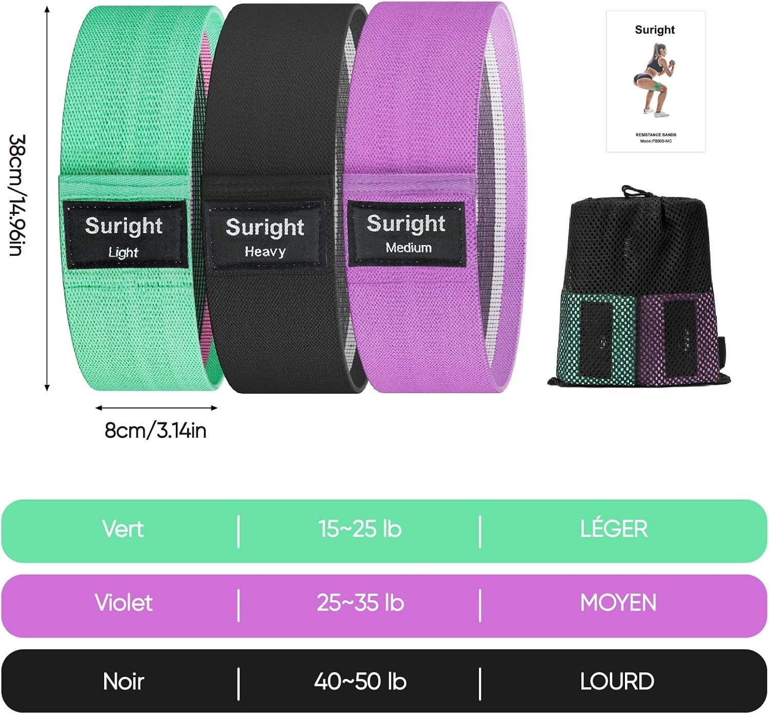 FitBand Pro Fitness Tapes Green Purple Black Non-Slip Resistant Brand no brand