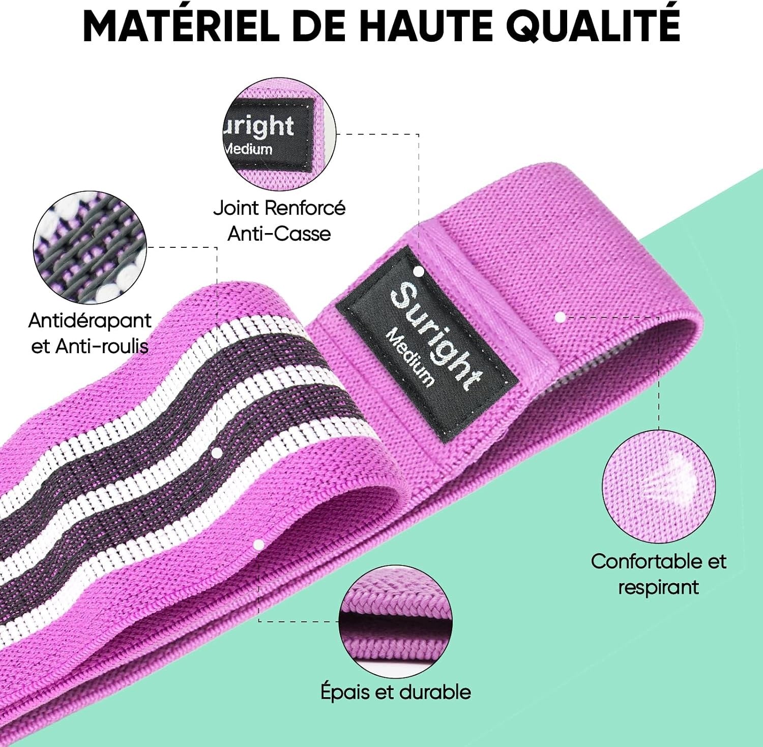FitBand Pro Fitness Tapes Green Purple Black Non-Slip Resistant Width 6 mm