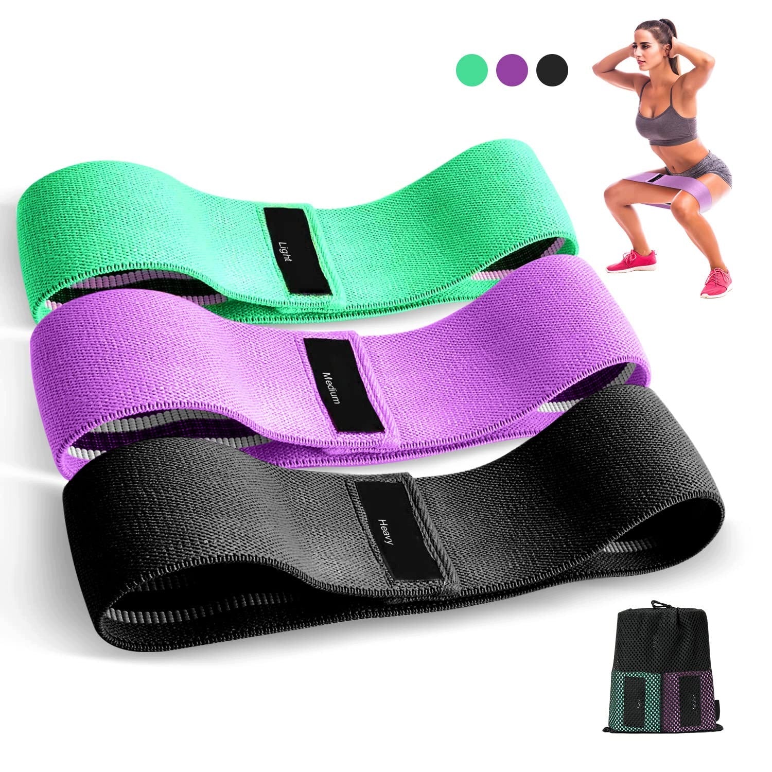 FitBand Pro Fitness Tapes Green Purple Black Non-Slip Resistant