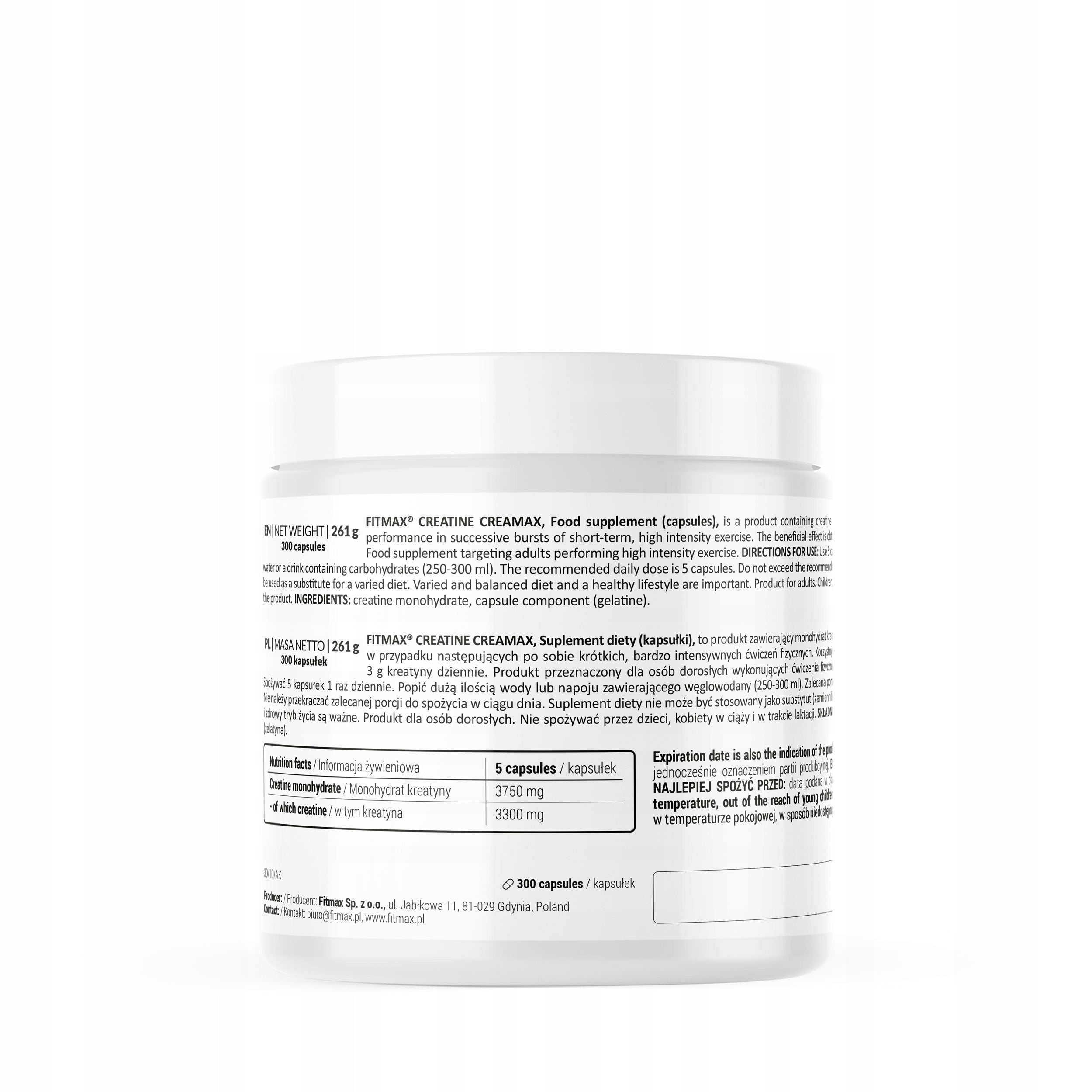 FitMax CREATINE 200mesh Creatine 300 kaps monohydrate capsules PURE Expiration date at least six months from the date of purchase
