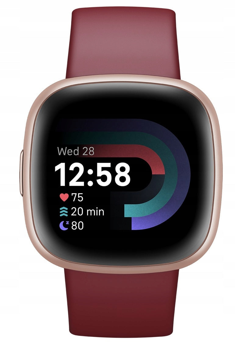 Fitbit Versa 4 Smartwatch Burgundy Gold Packaging status original