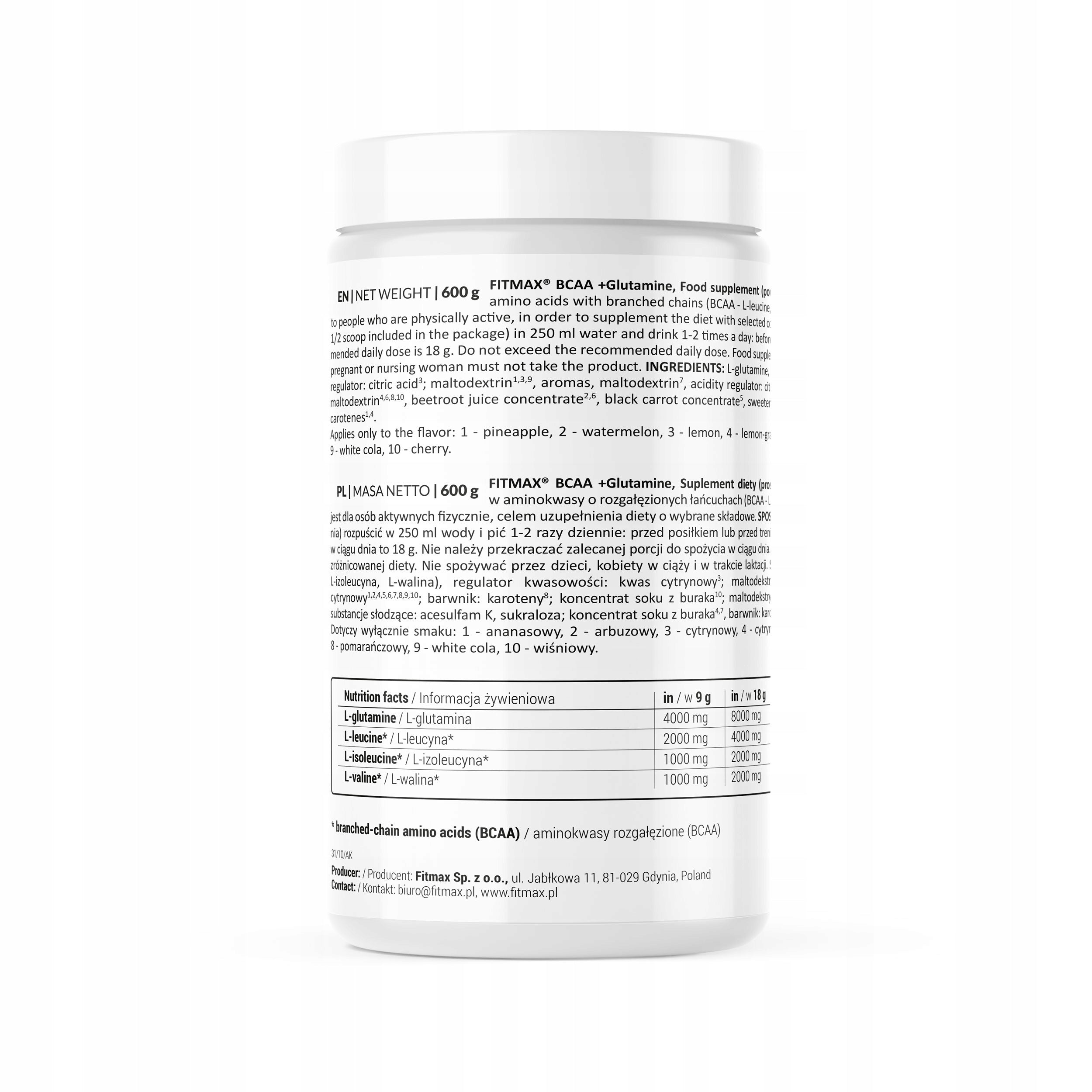 Fitmax BCAA + Glutamine Powder 600 g Pineapple Brand FitMax