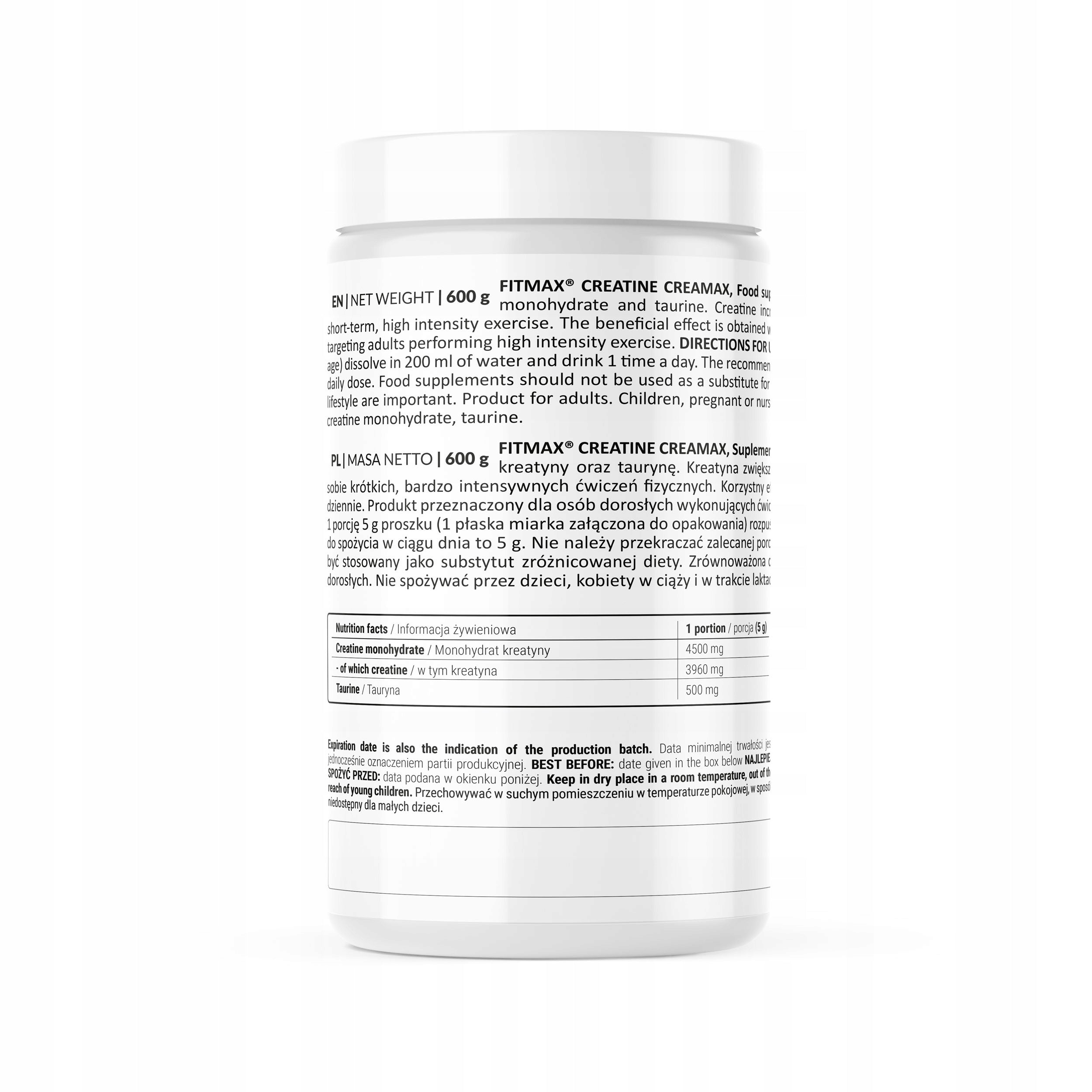 Fitmax Creatine monohydrate 600g natural | Creatine Monohydrate + Taurine Packaging status original