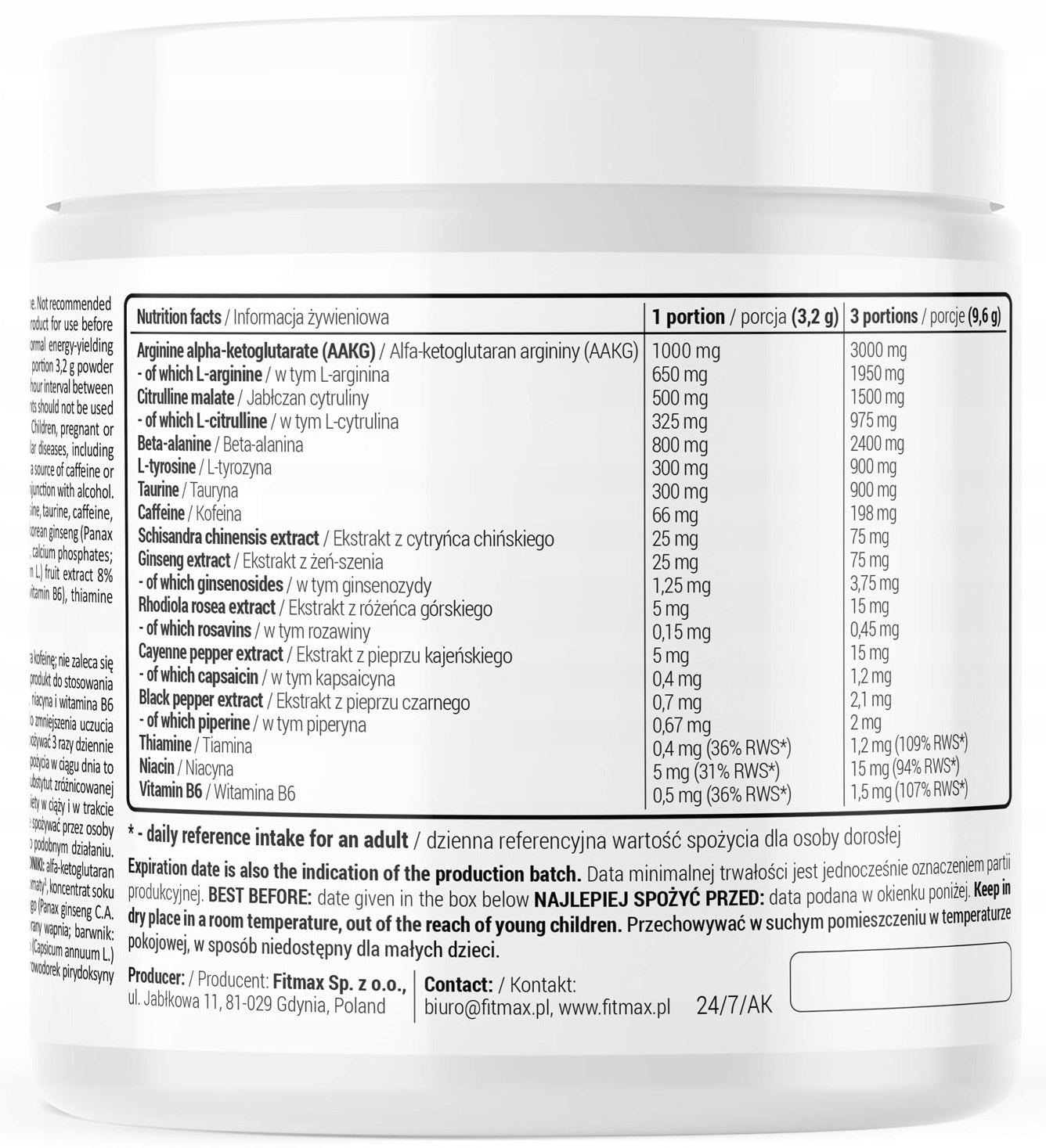 Fitmax Preworkout ICE STRAWBERRY 288g Aakg Citrulline Beta STRENGTH PUMP PRE Packaging status original