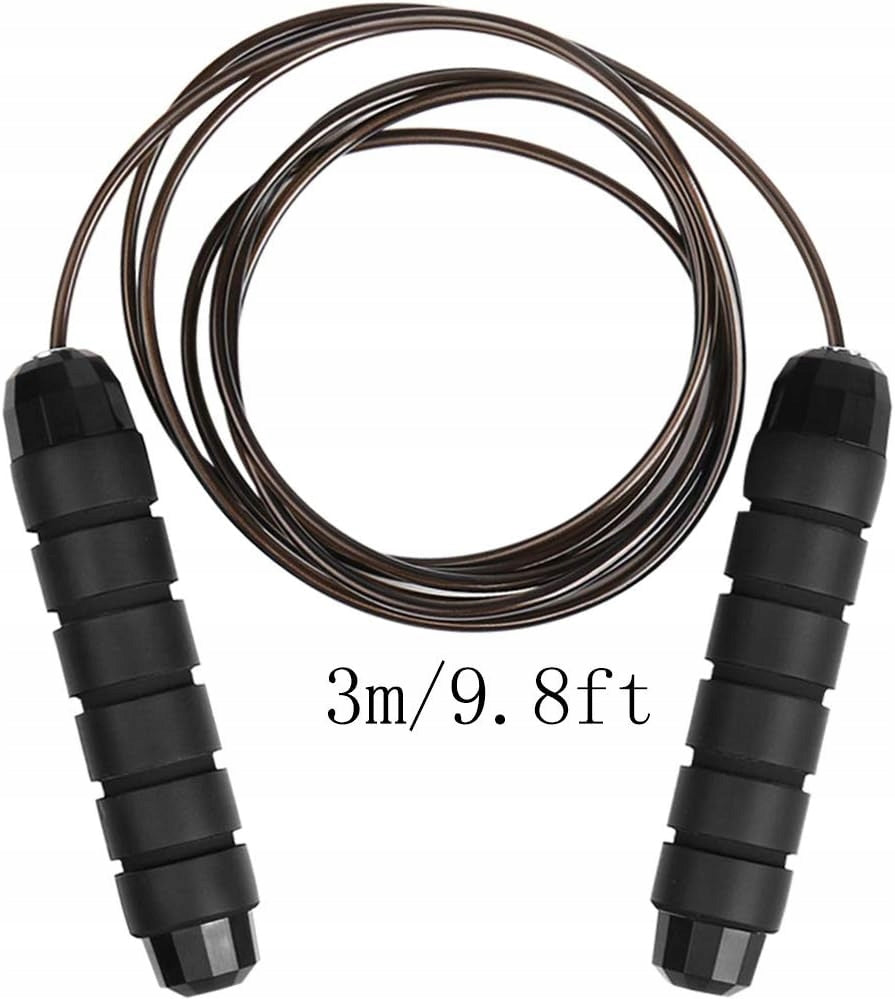 Fitness Jump Rope 3m Adjustable Steel PVC EVA Bearings Black Brand no brand
