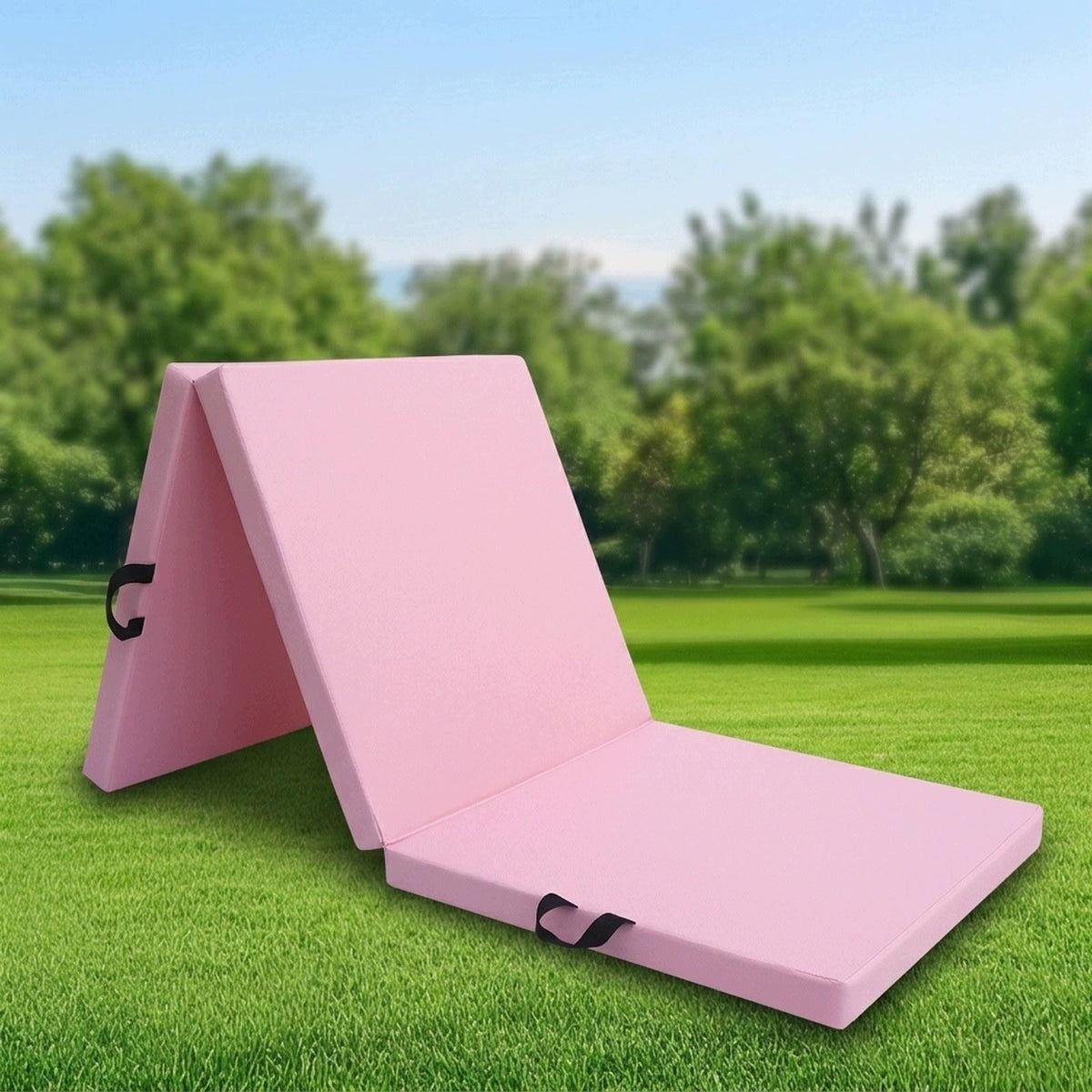Fitness Mat Gymnastics Pad Lightweight with Handles Multipurpose Light Pink