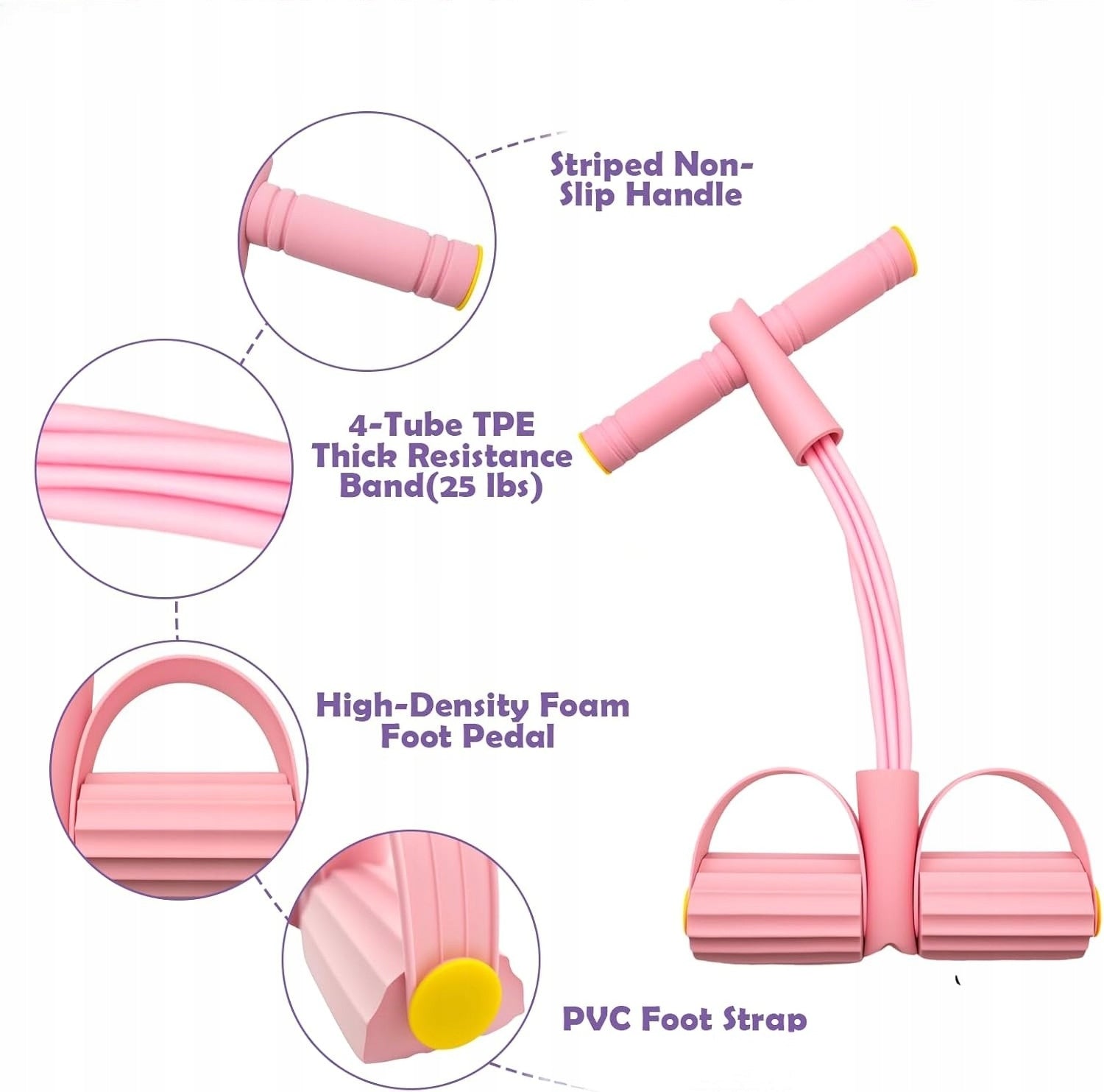 Fitness Resistance Bands-6 Tube Pedal Ankle Puller TPE Rope Pink 1PACK Packaging status original