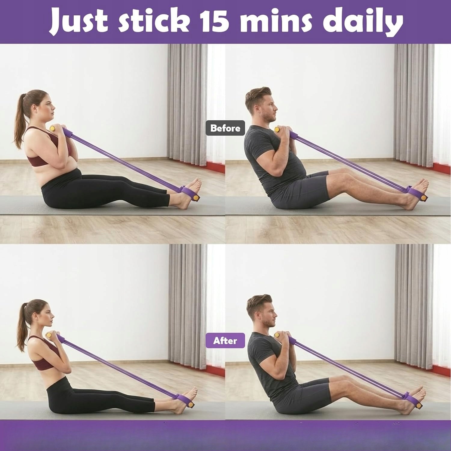 Fitness Resistance Bands-6 Tube Pedal Ankle Puller TPE Rope Pink 1PACK Width 1 mm