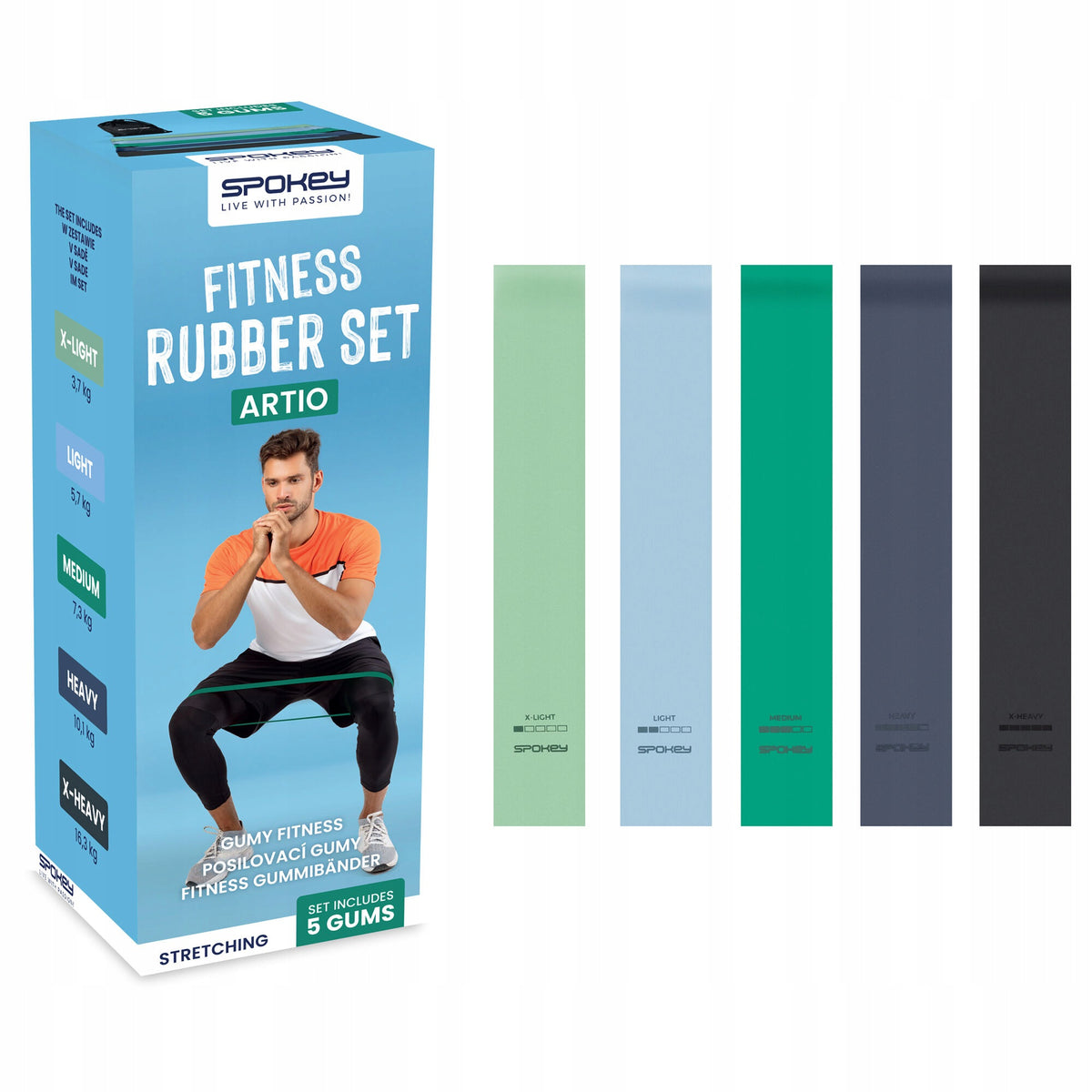 Fitness Training Rubbers Spokey Artio Set 5 Resistance Levels 60 x 5 cm