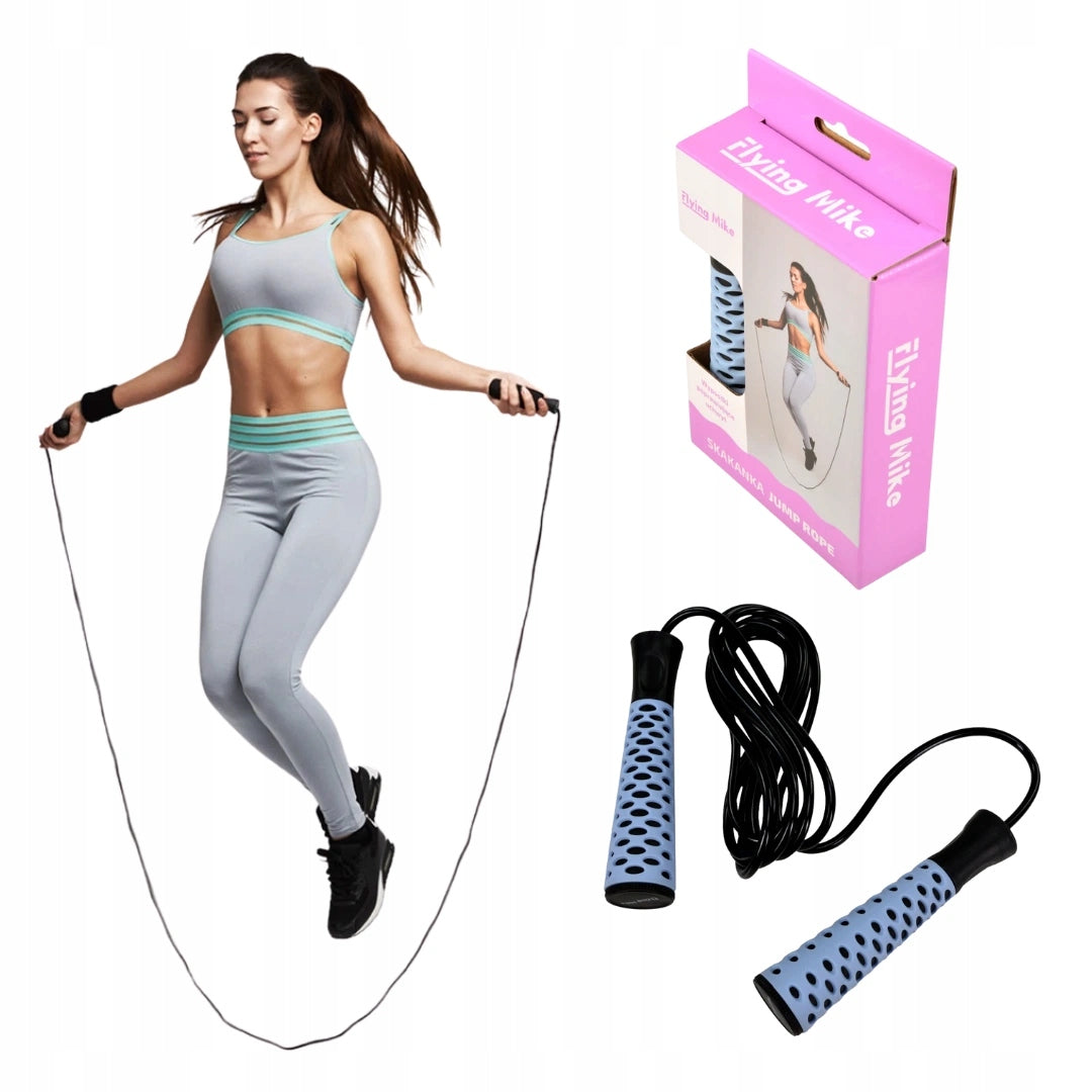 Fitness jump rope with non-slip studs and bearings