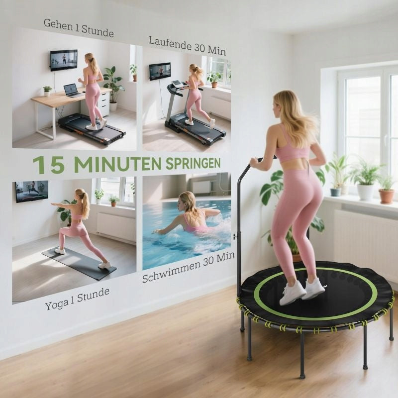 Fitness trampoline, adjustable handle, Green, for cardio exercises Size (ft) 4 (127 cm)