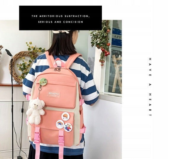 Five-piece set: roomy canvas backpack in a fresh, bright style Brand no brand