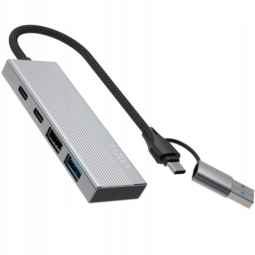 Fixed 4-Port Aluminum USB-C HUB Port with USB-A Adapter, Space Gray