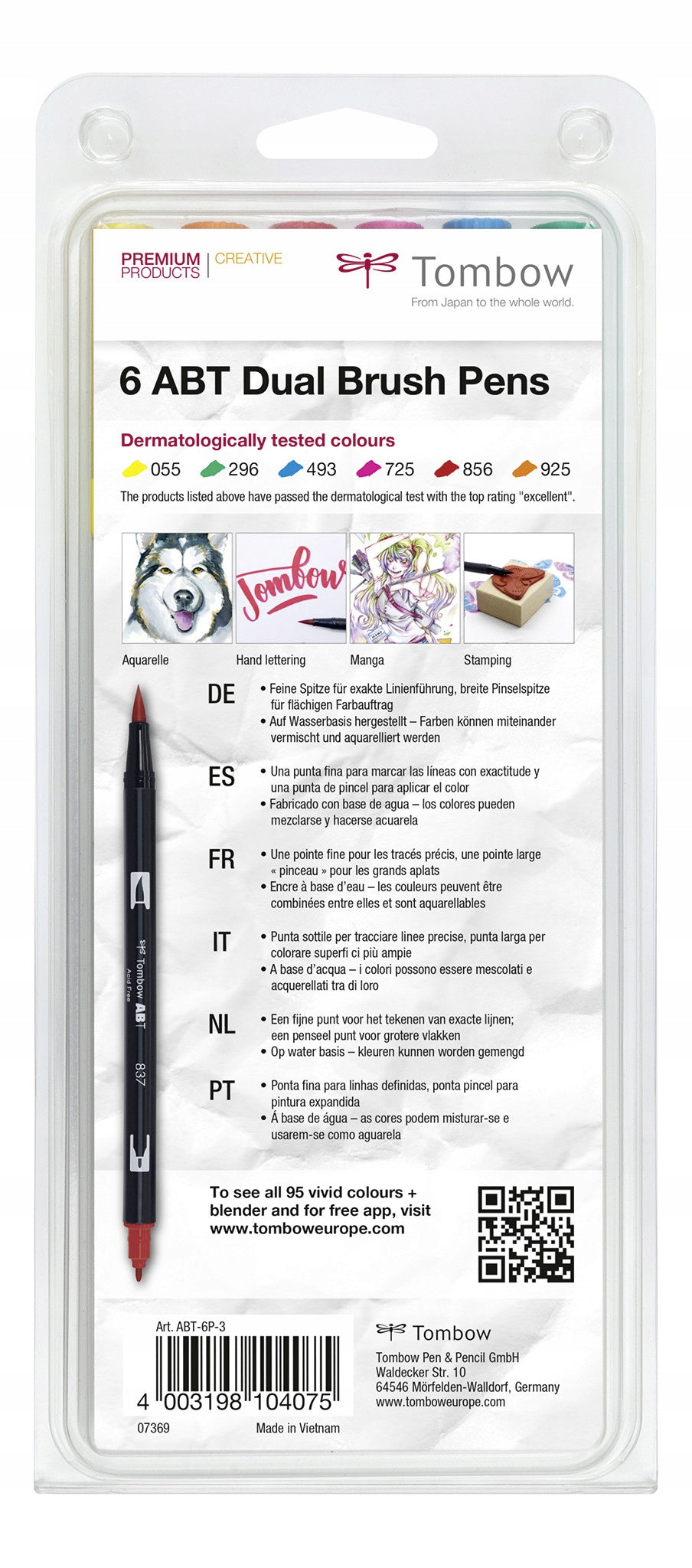 TOMBOW ABT Filzstifte-Pinsel-Set Tattoo, 6 Farben 