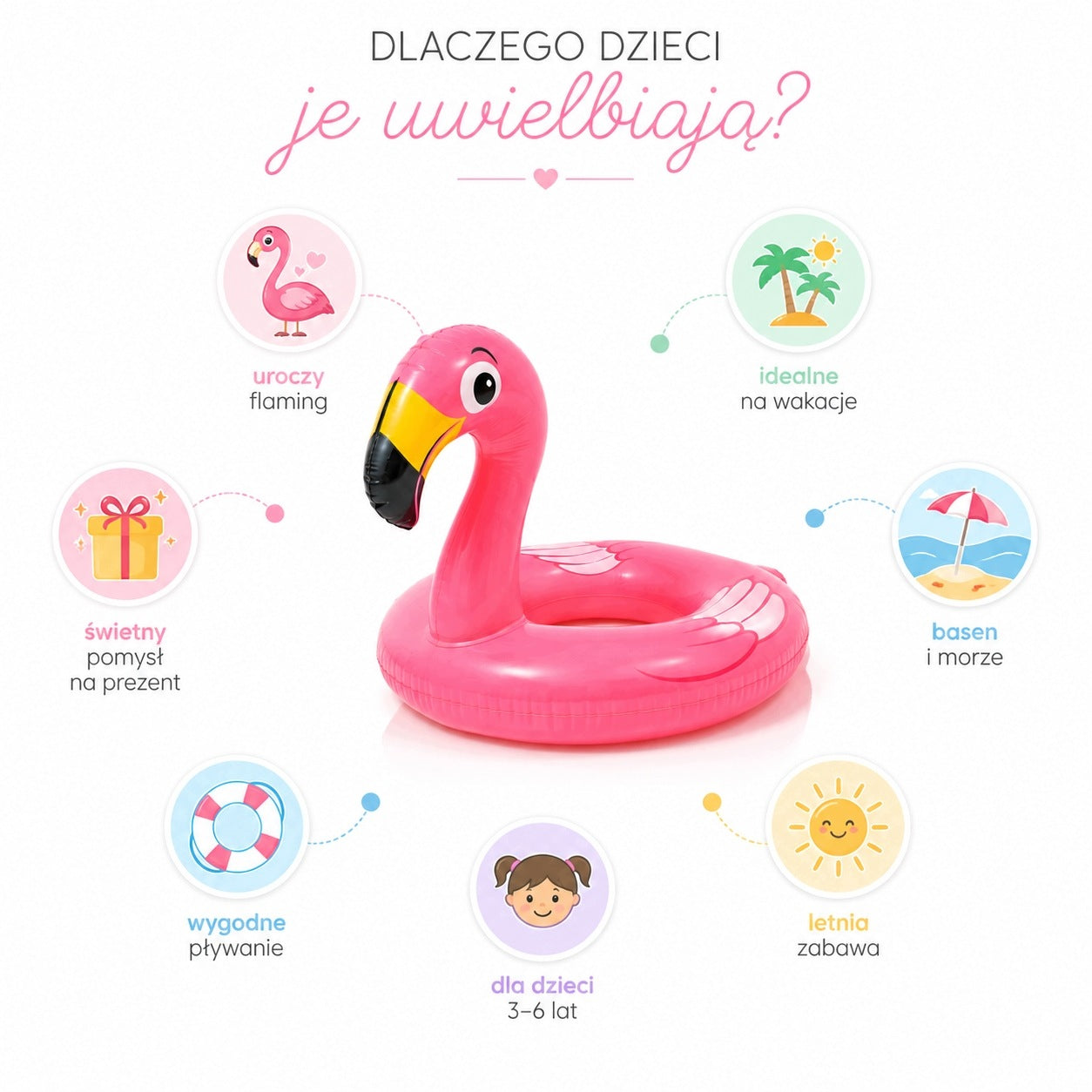 Flamingo Inflatable Swimming Wheel for Children 3 4 5 6 Years PVC 76x55 cm Manufacturer code Koło Do Pływania Flaming 3 4 5 6 lat