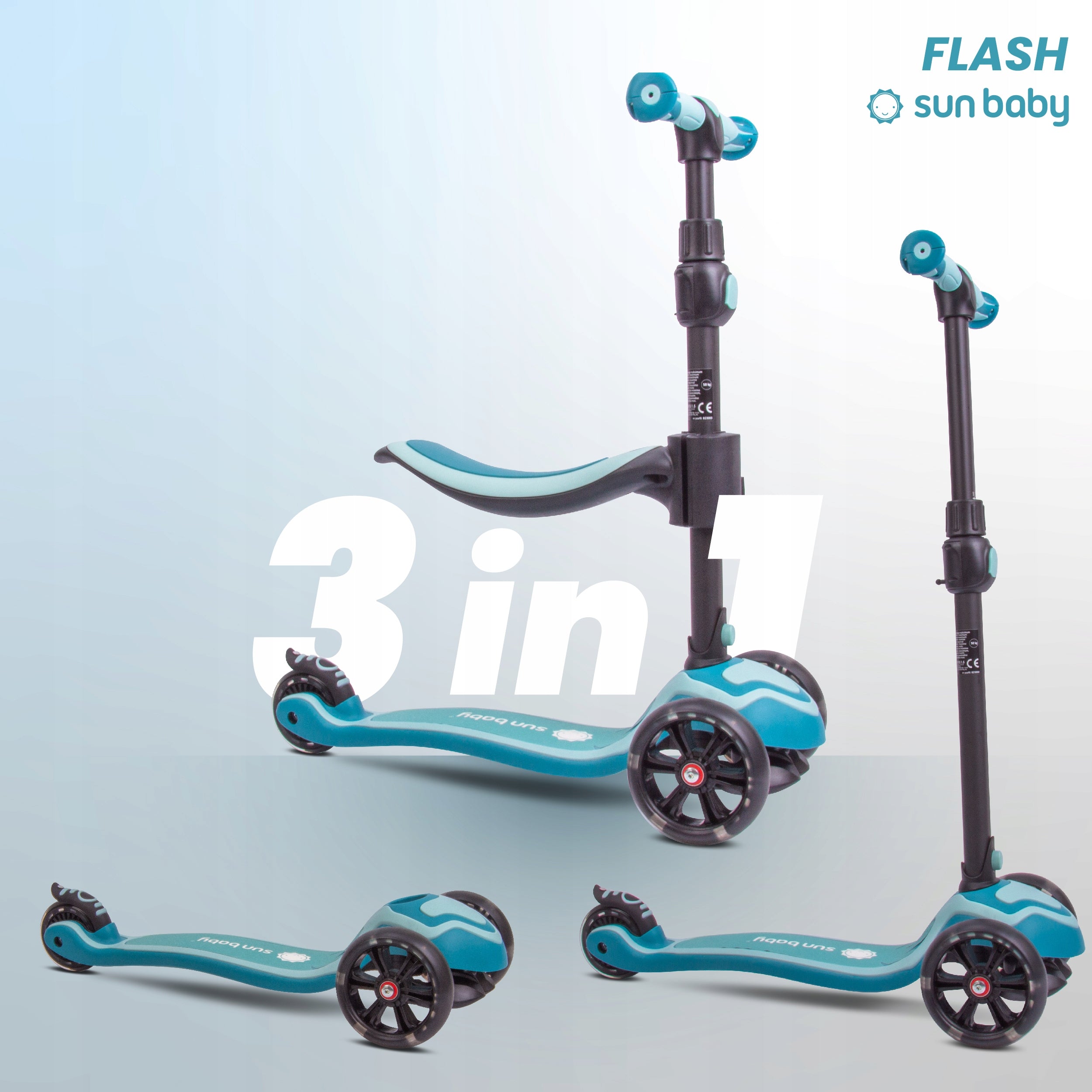 Flash 3in1 LED Balance Tricycle Scooter Adjustable 50kg for Kids Brand Sun Baby