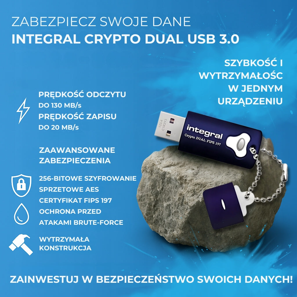 Flash Drive Integral Crypto Dual 16 GB USB 3.0 blue Manufacturer code INFD16GCRYDL3.0197