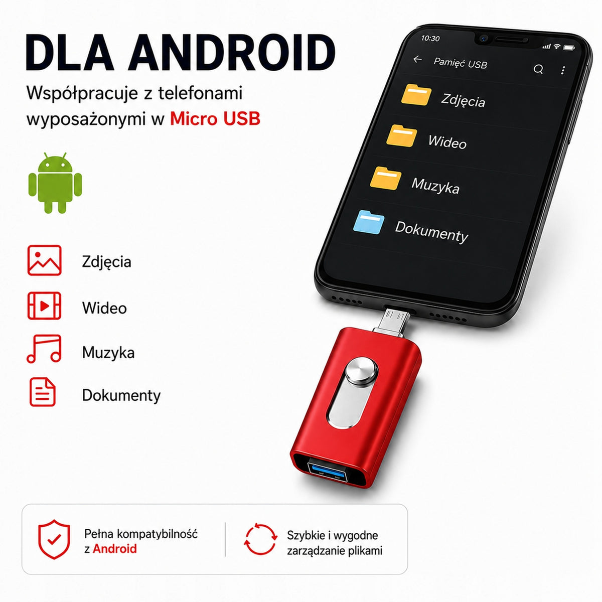 Flash Drive Red Metal 32GB 3in1 USB 3.0 iPhone Lightning Android Micro USB Manufacturer code 3w1 32GB