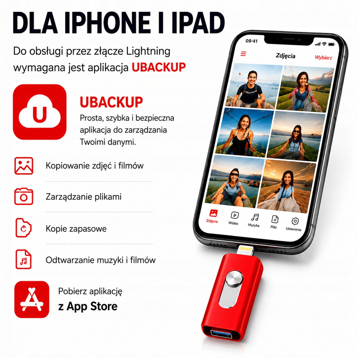 Flash Drive Red Metal 32GB 3in1 USB 3.0 iPhone Lightning Android Micro USB Packaging status original