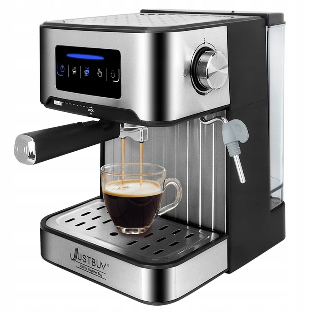 Flask espresso machine Justbuy LCD Touch Screen 1200W silver/grey