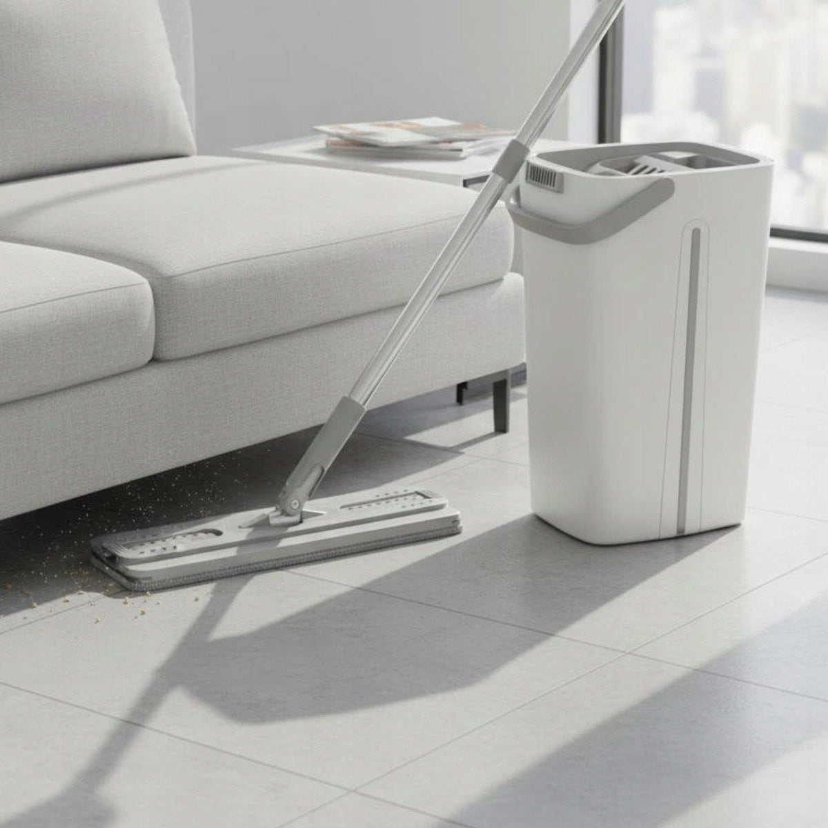 Flat Floor Mop and Bucket Built in Squeegee Self Wringing Mop Blue 2 Pads Brand no brand