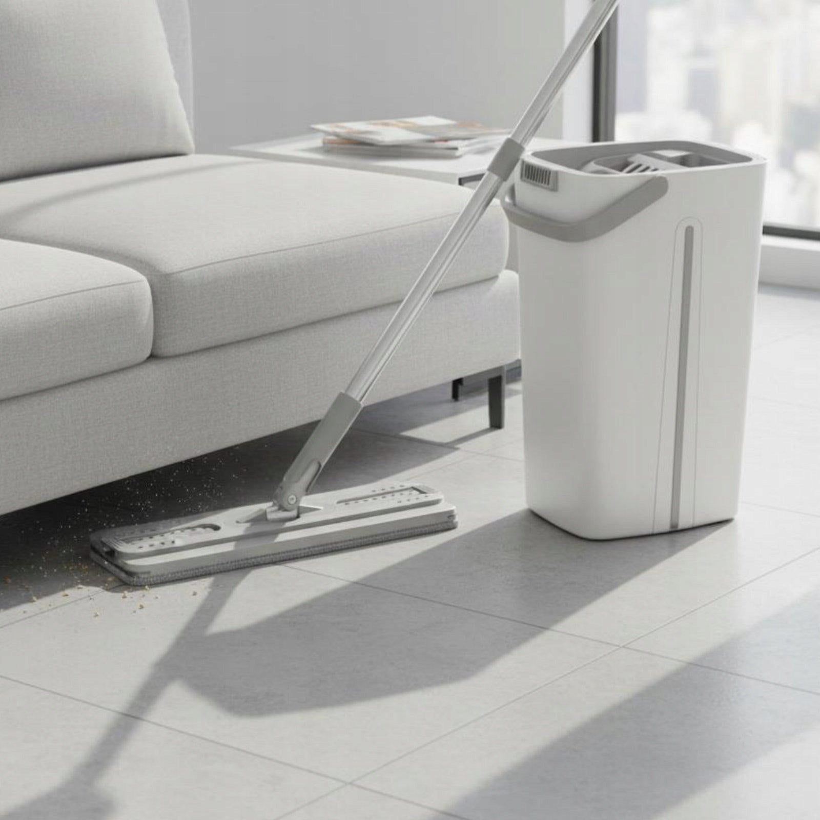 Flat Floor Mop and Bucket Built in Squeegee Self Wringing Mop Blue 2 Pads Brand no brand