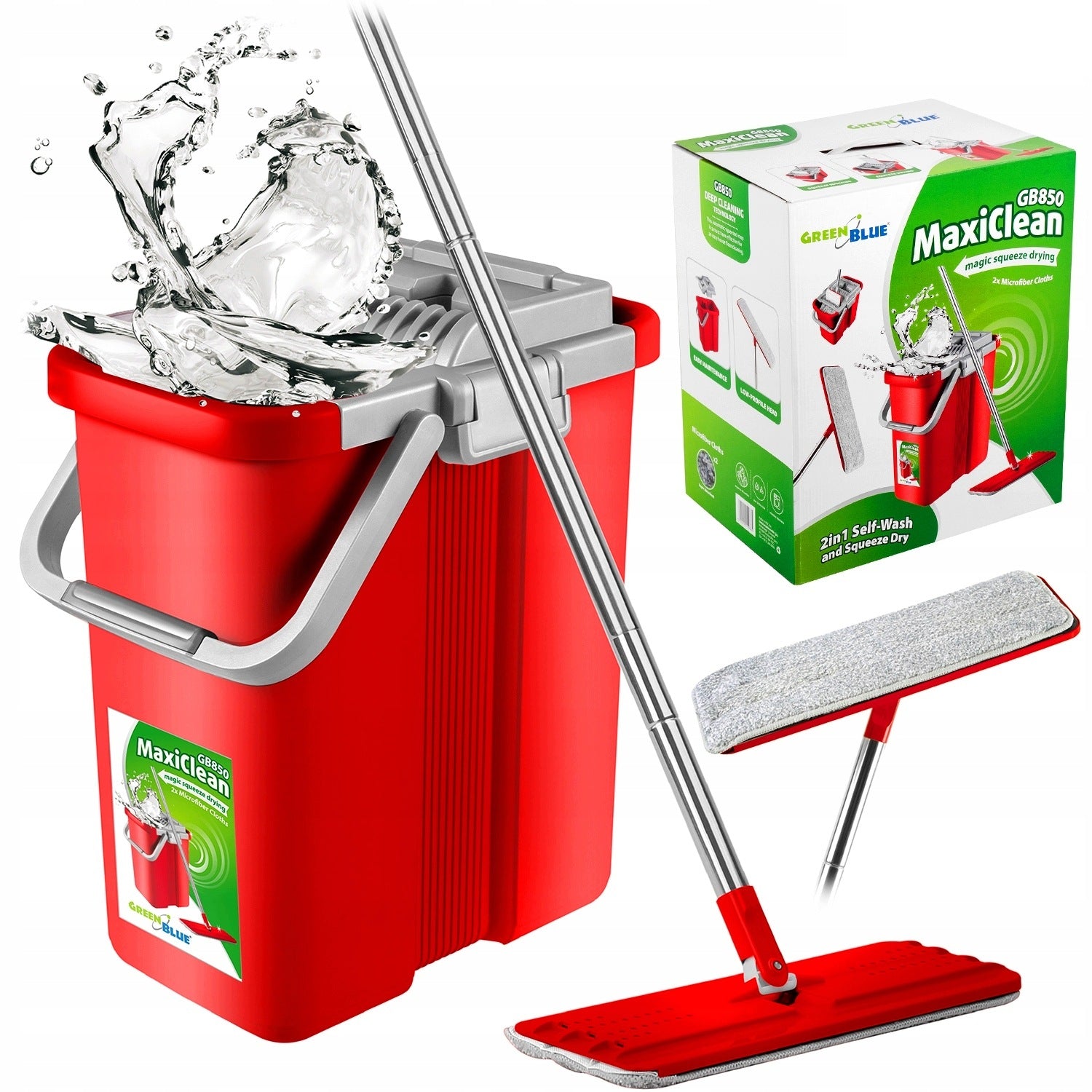 Flat Mop Automatic + Bucket Microfiber Cartridges 2 Chambers GreenBlue GB850