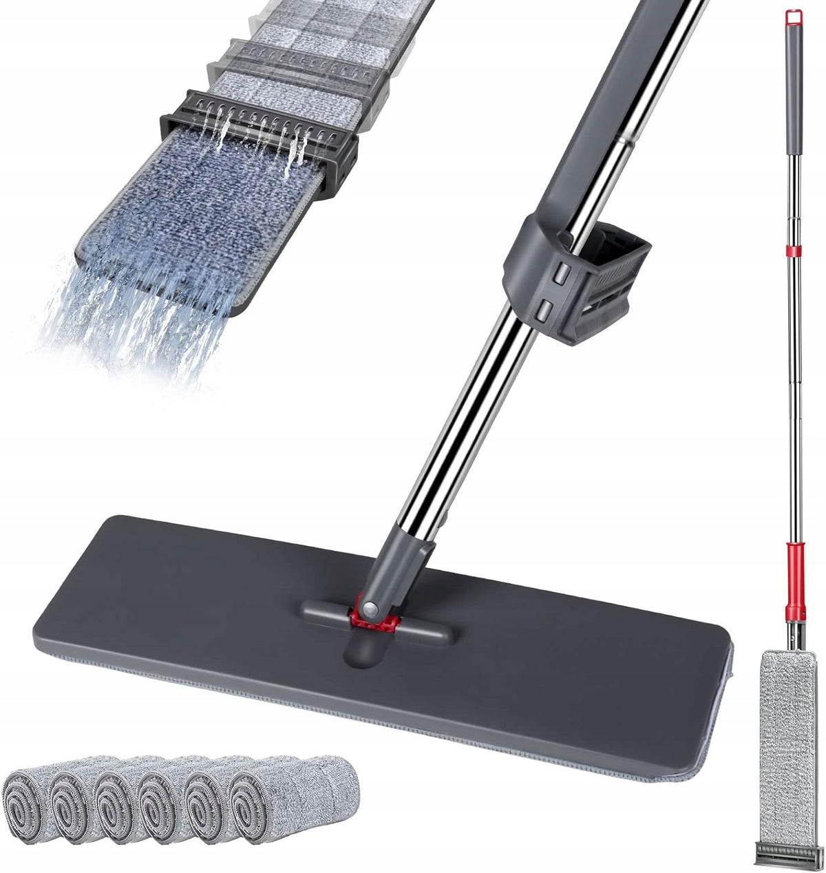 Flat Mop Floor Cleaning Extrusion System 6 Overlays 130cm Grey