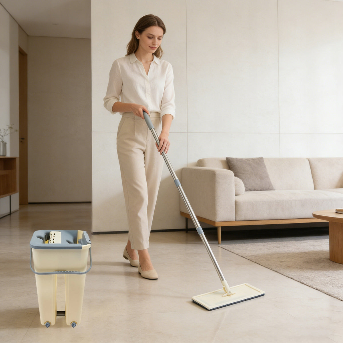 Flat Mop and Bucket Set 360° Rotatable 8L with 10 Mopping Cloths for Home Manufacturer code GUWQ3932