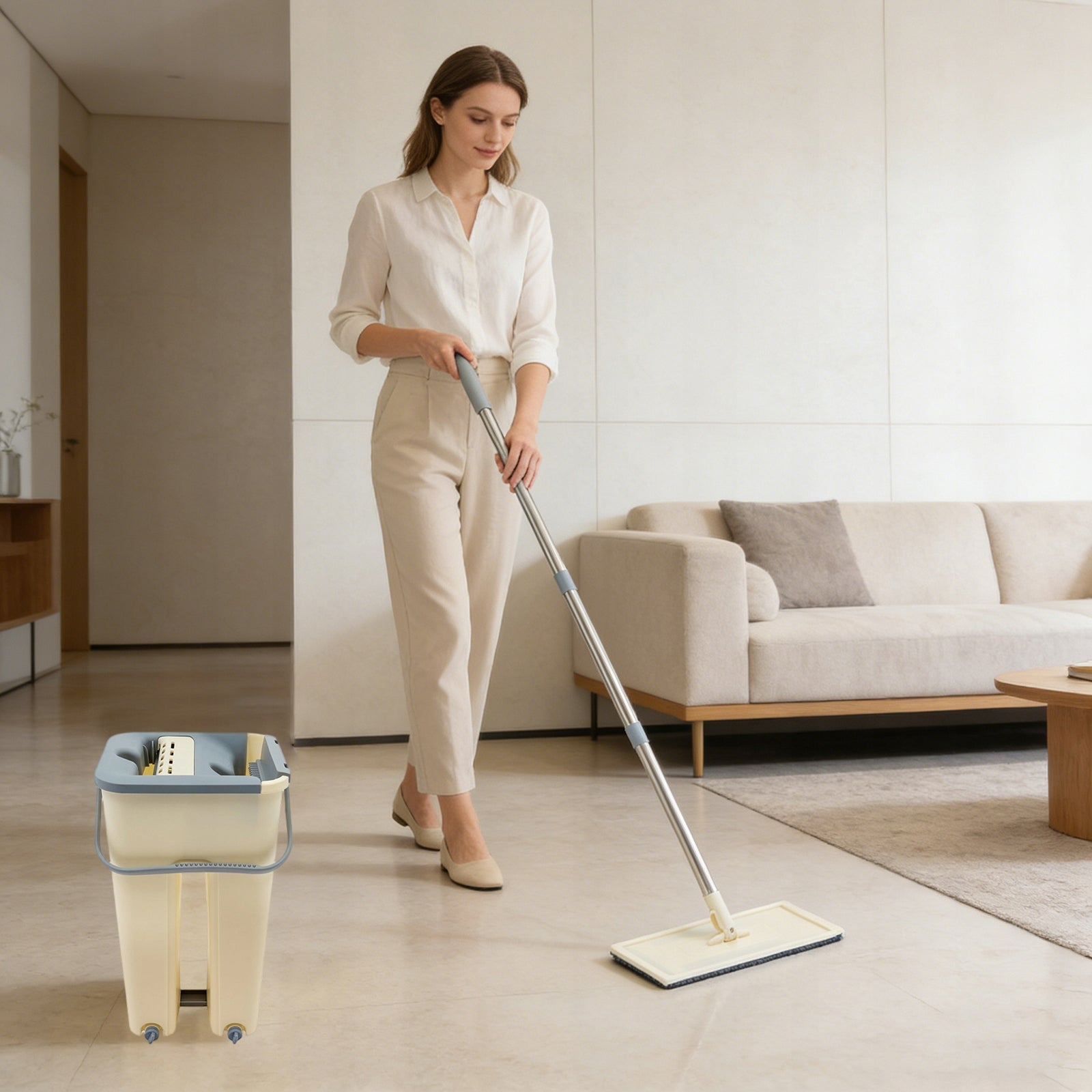 Flat Mop and Bucket Set 360° Rotatable 8L with 10 Mopping Cloths for Home Manufacturer code GUWQ3932