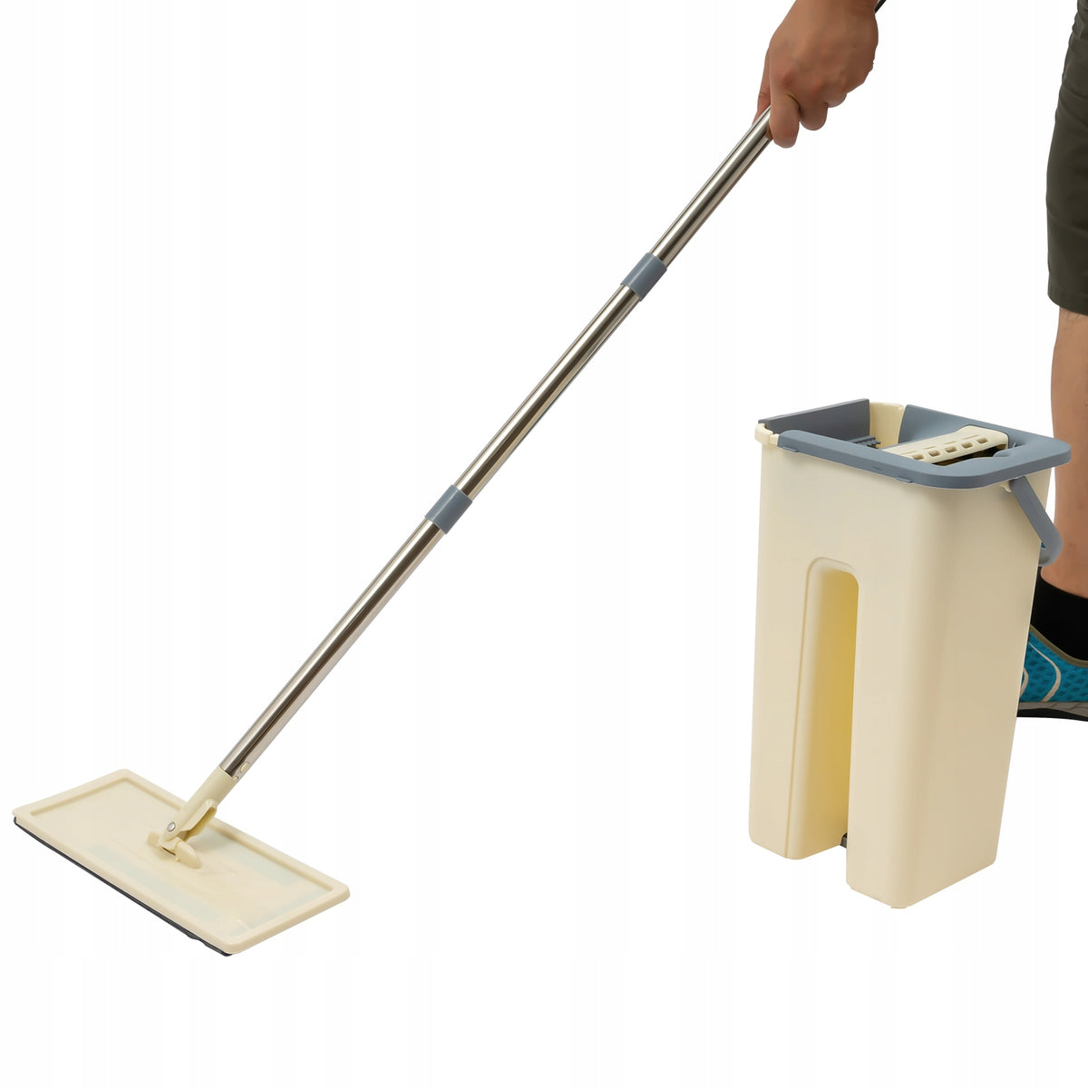 Flat Mop and Bucket Set 360° Rotatable 8L with 10 Mopping Cloths for Home
