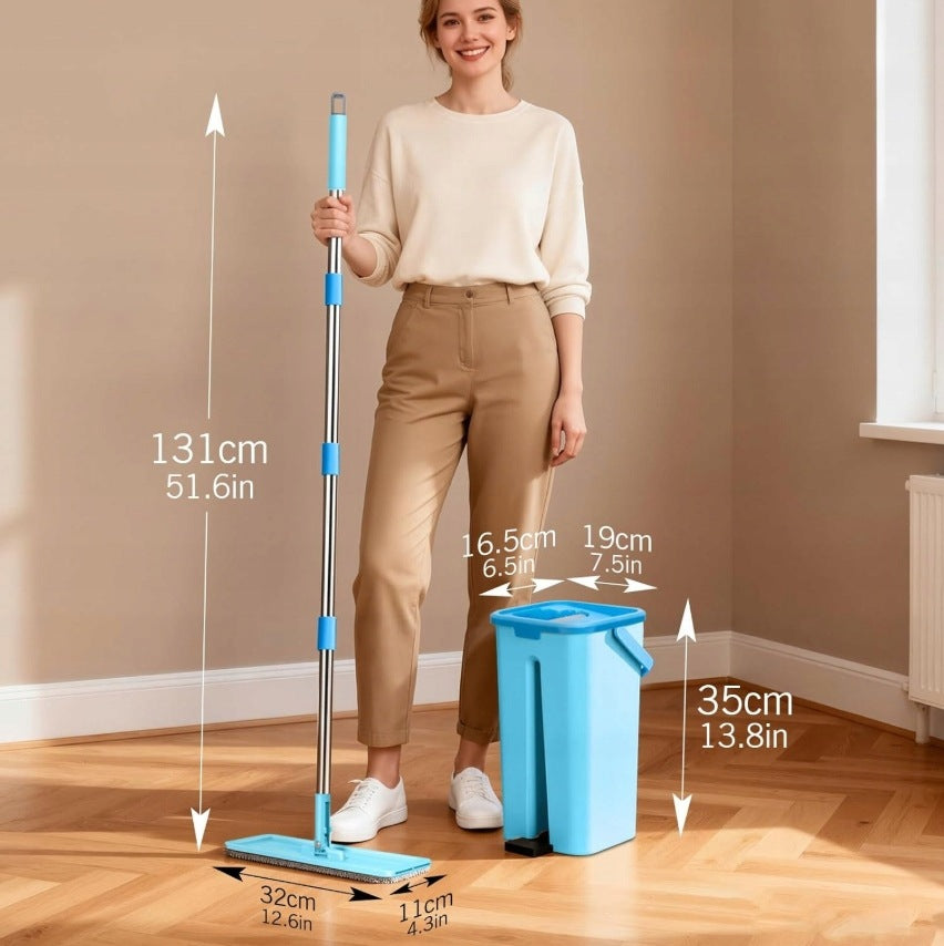 Flat Mop with Bucket 2in1 Squeezing Without Touching 2 Microfiber Cartridges Brand no brand