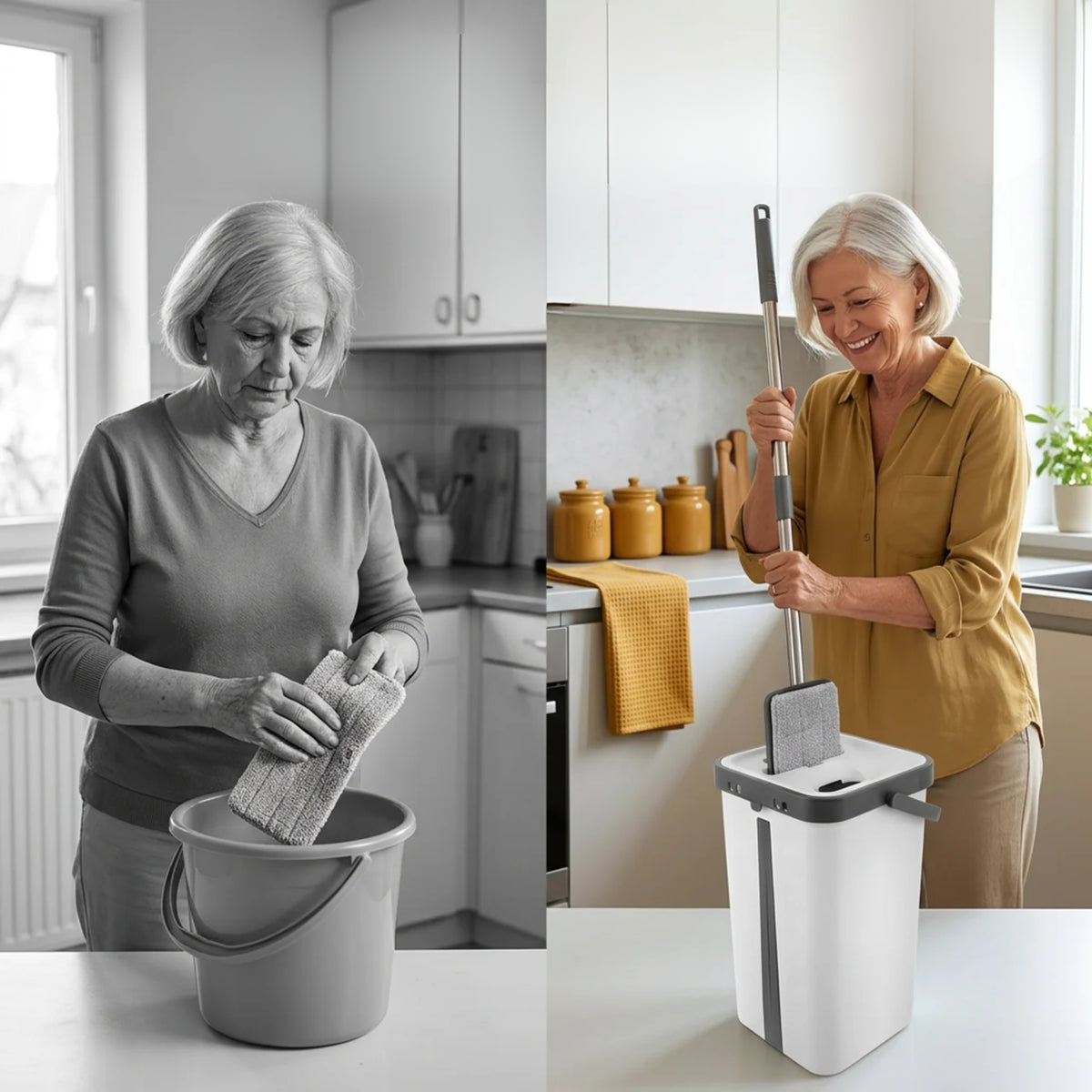 Flat Mop with Bucket Set Two Chamber 3X Microfiber Cartridge 11 L Separator Manufacturer code Mop dwukomorowy 11L z separacją brudu