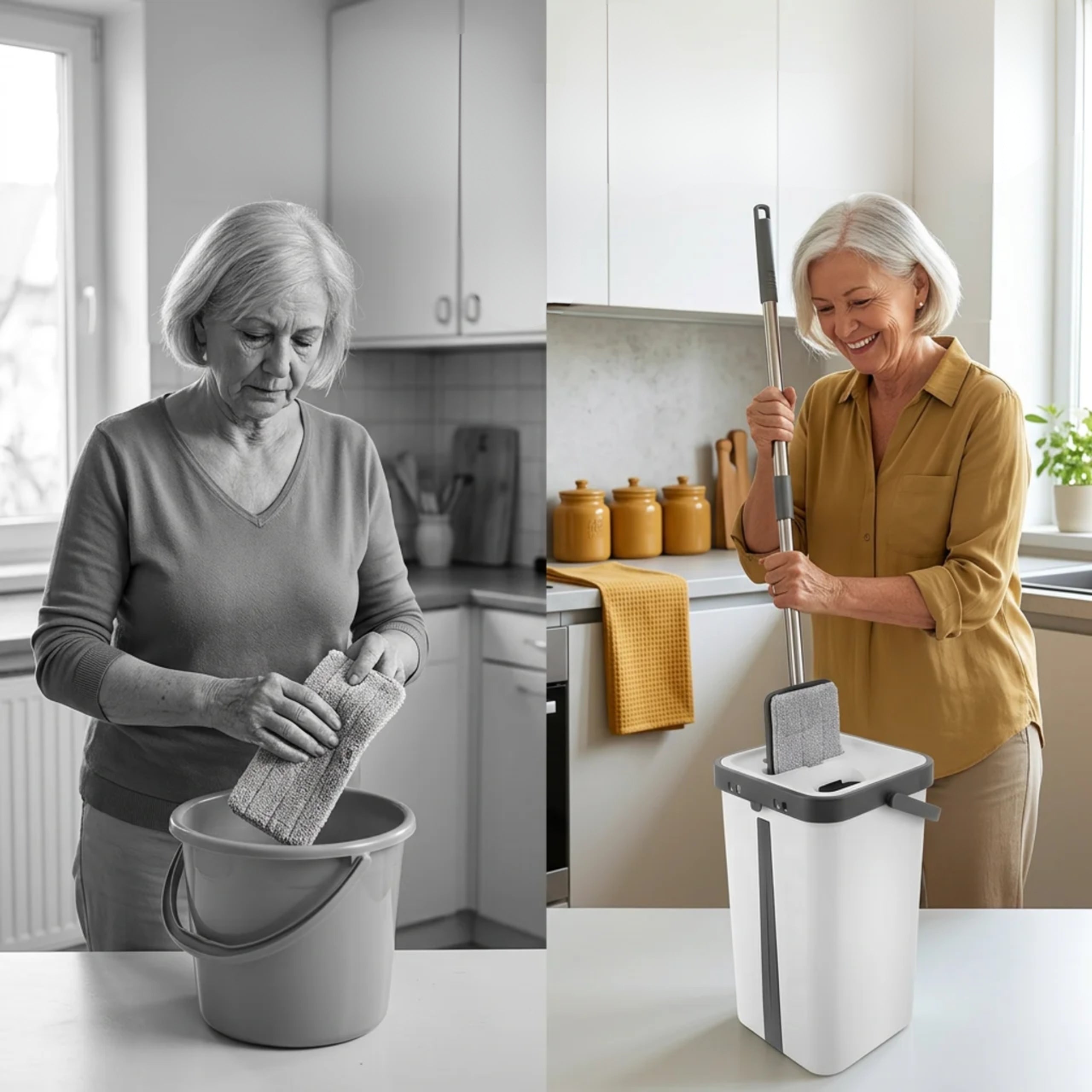 Flat Mop with Bucket Set Two Chamber 3X Microfiber Cartridge 11 L Separator Manufacturer code Mop dwukomorowy 11L z separacją brudu