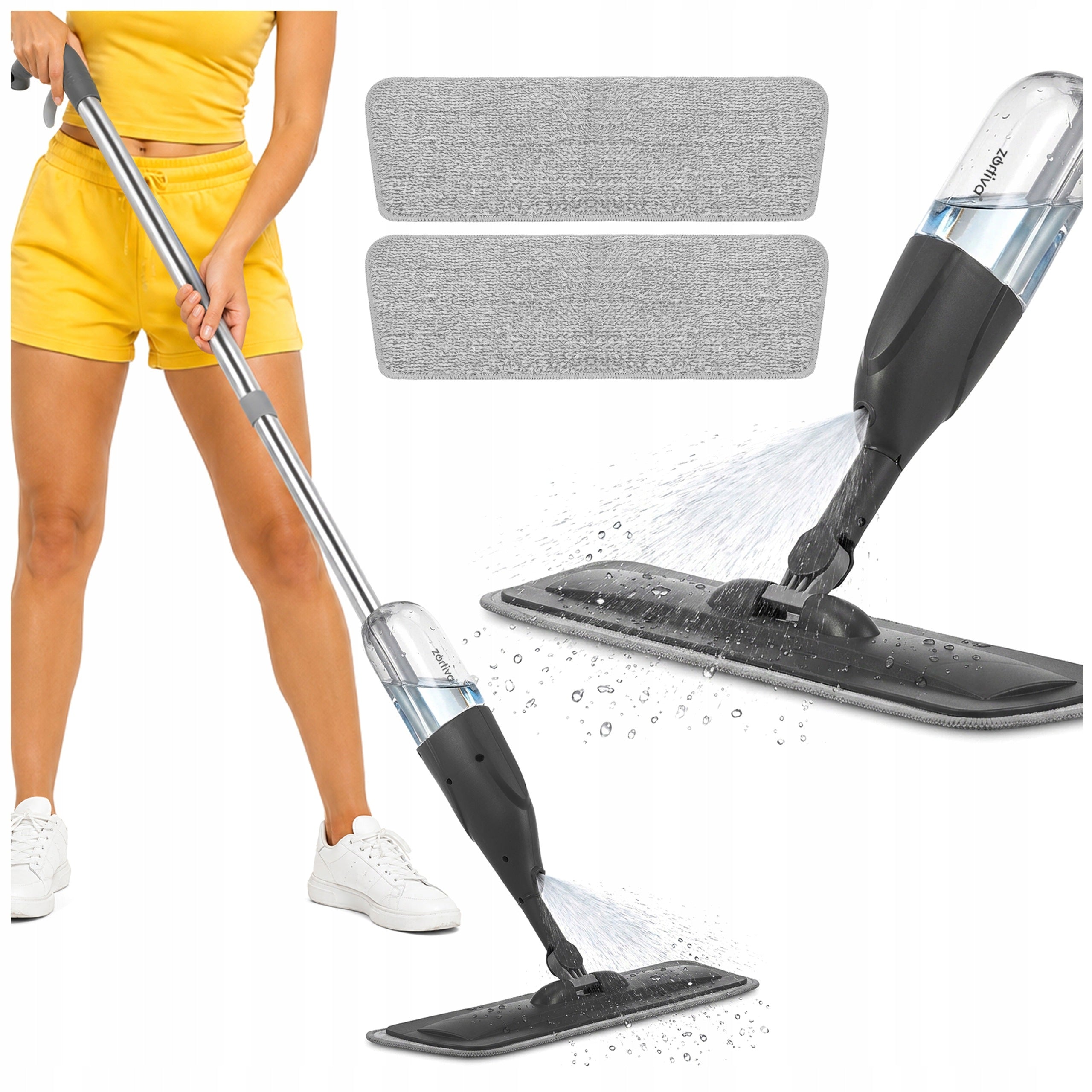 Flat Mop with Sprayer Rotary Spray 300ml 3 Overlays Folding Cartridges
