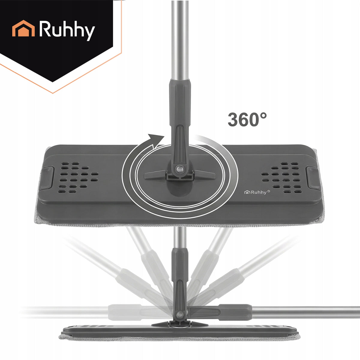 Flat Mop with Squeezer 2 Chambers Clean Dirty Water Bucket 8,5L +3 Overlays Manufacturer code Mop dwukomorowy 8,5L z nakładkami Ruhhy 27231