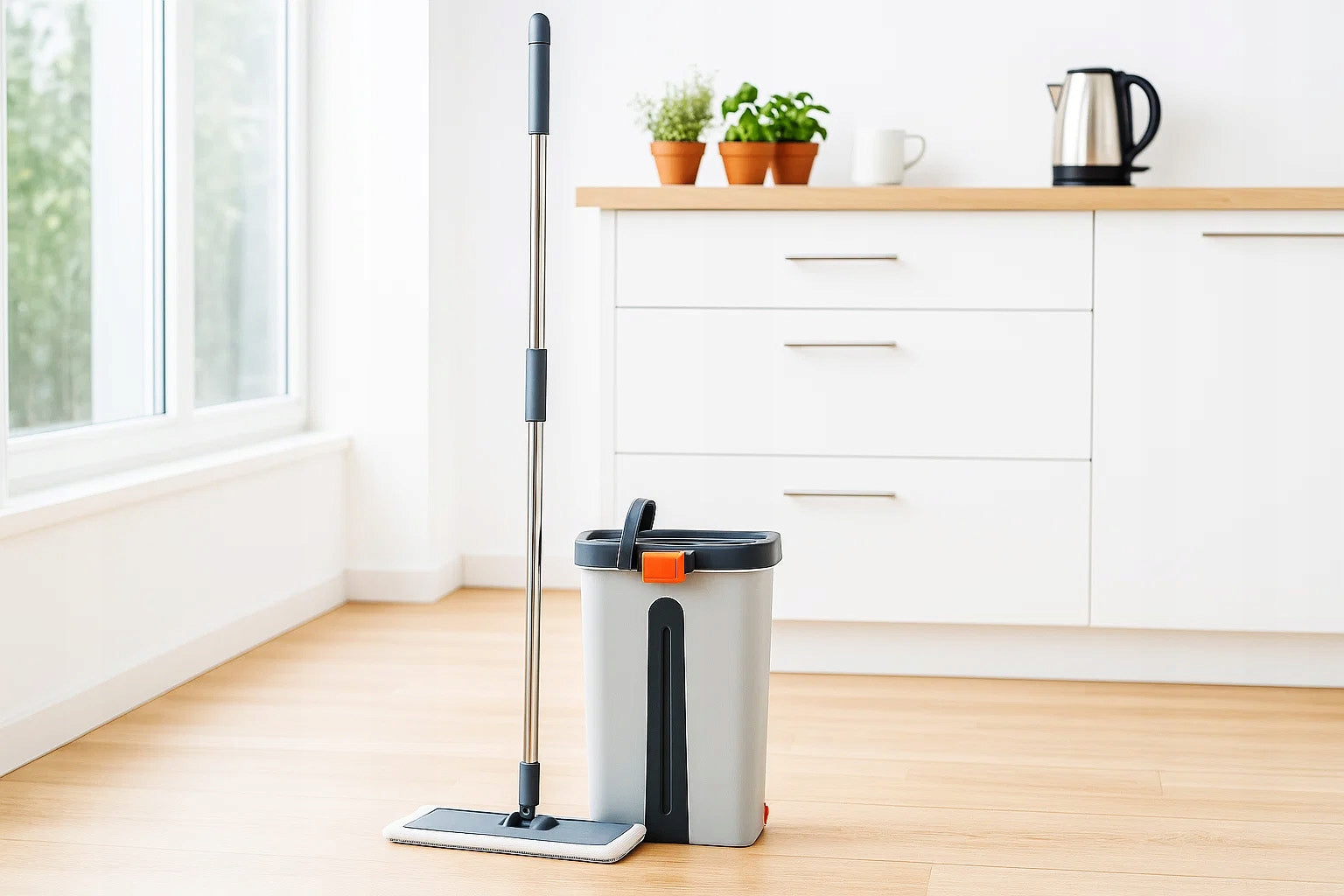 Flat Rotary Mop with Two-Chamber Bucket Squeezer + 4 Cartridges Freebie Packaging status original
