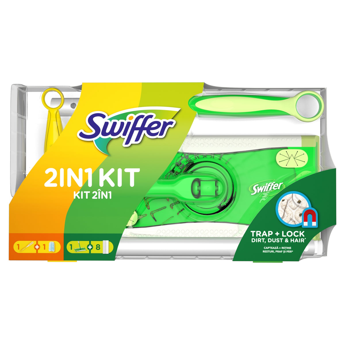 Flat mop Swiffer telescopic 27 cm 2IN1 KIT set of 8 broom inserts Manufacturer code 8006540316924
