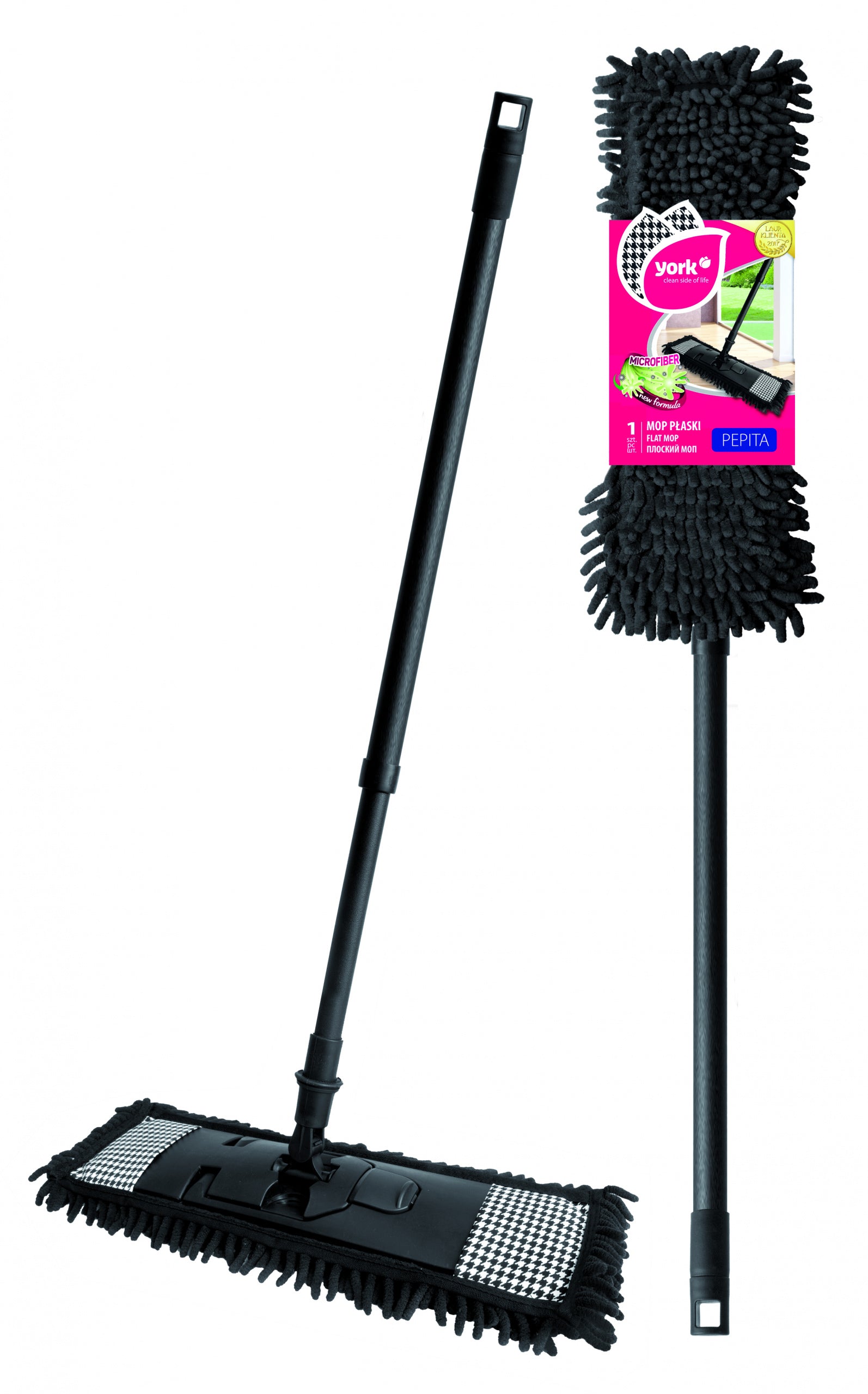 Flat mop York black microfiber pepita pattern 43 cm
