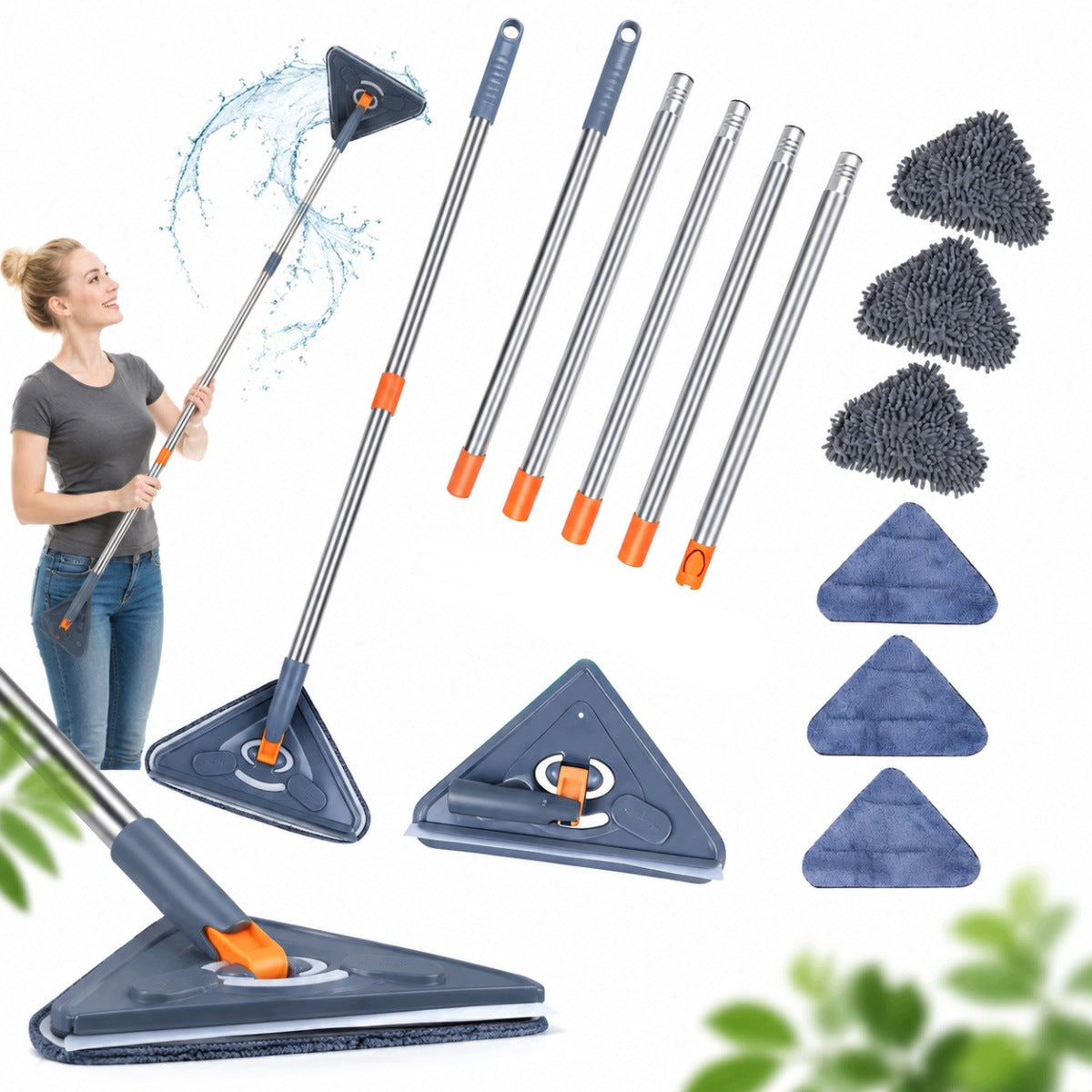 Flat mop for floors, adjustable 63 – 215 cm + additional microfibre pads
