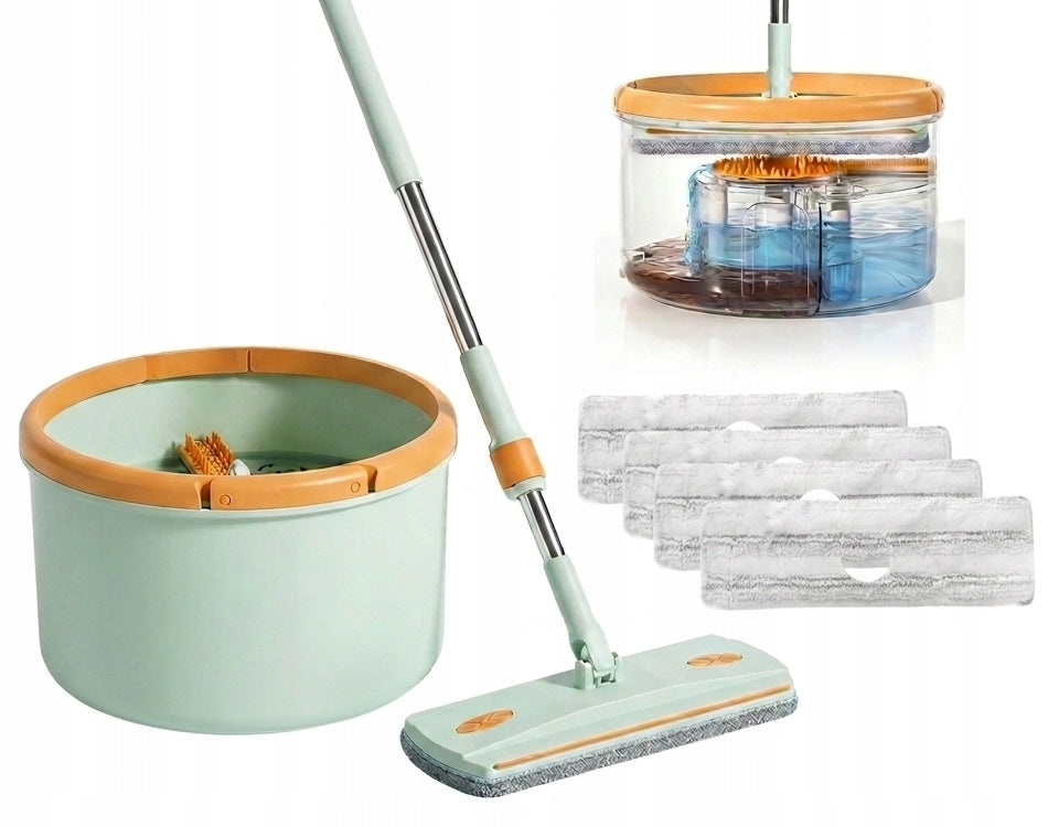 Flat mop with Bucket Separation of Clean and Dirty Water up to 3,8L + 4 CARTRIDGES