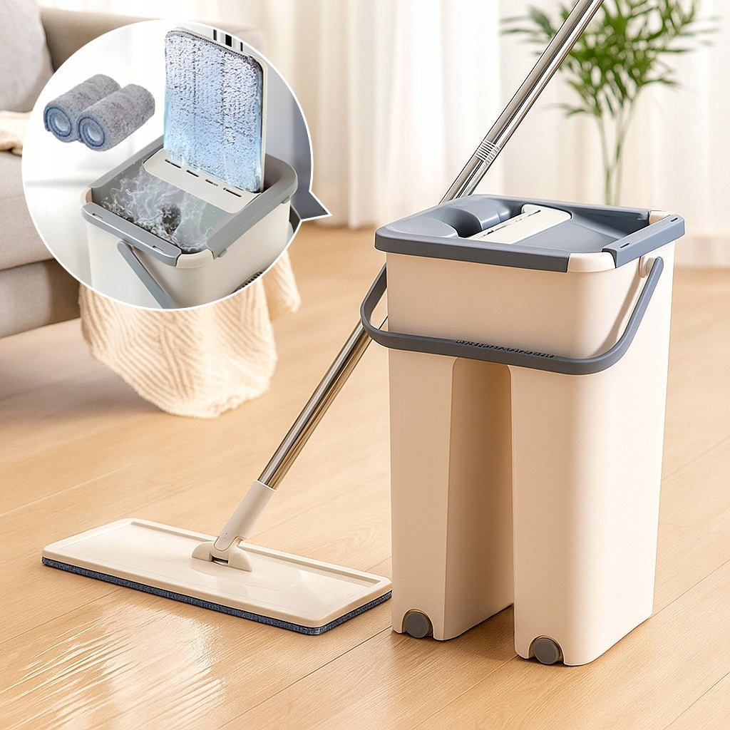 Flat mop with bucket dirty separation + 2 cartridges, cleaning kit