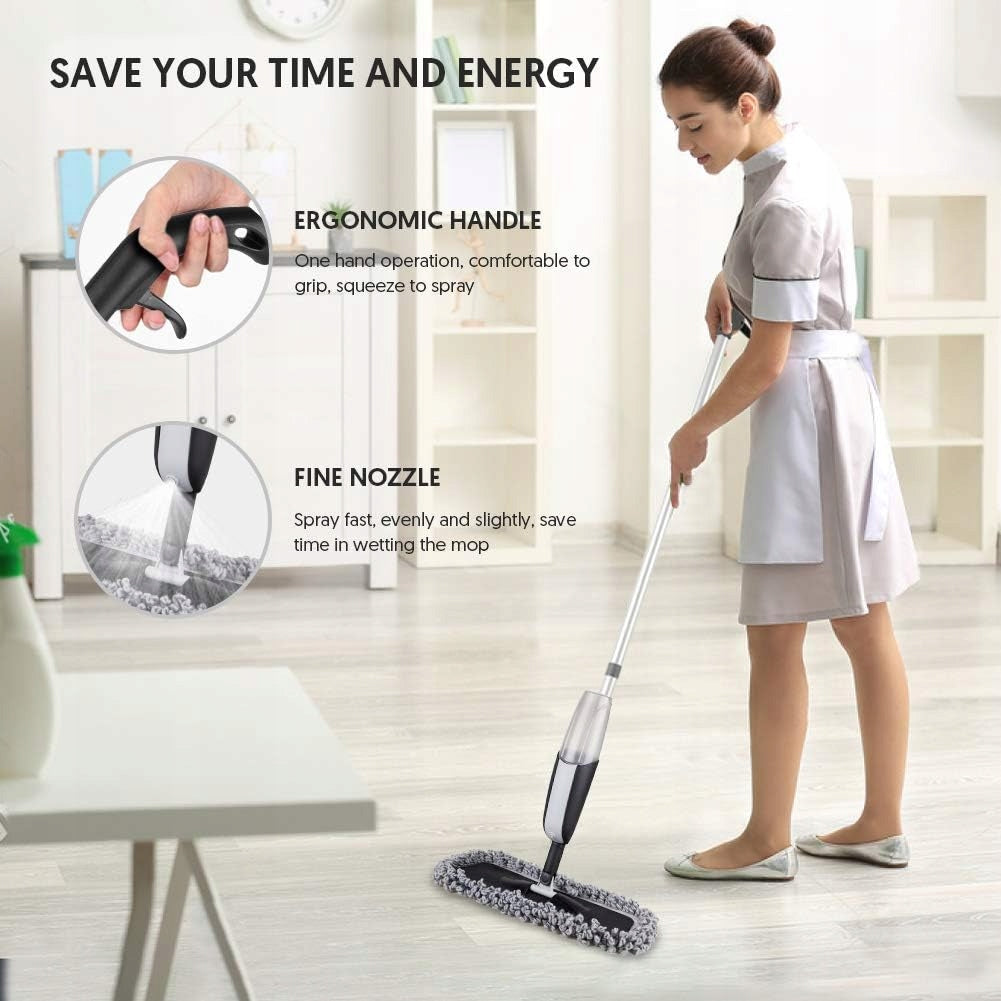 Flat mop with floor cleaning sprayer 3 microfiber cartridges Brand no brand