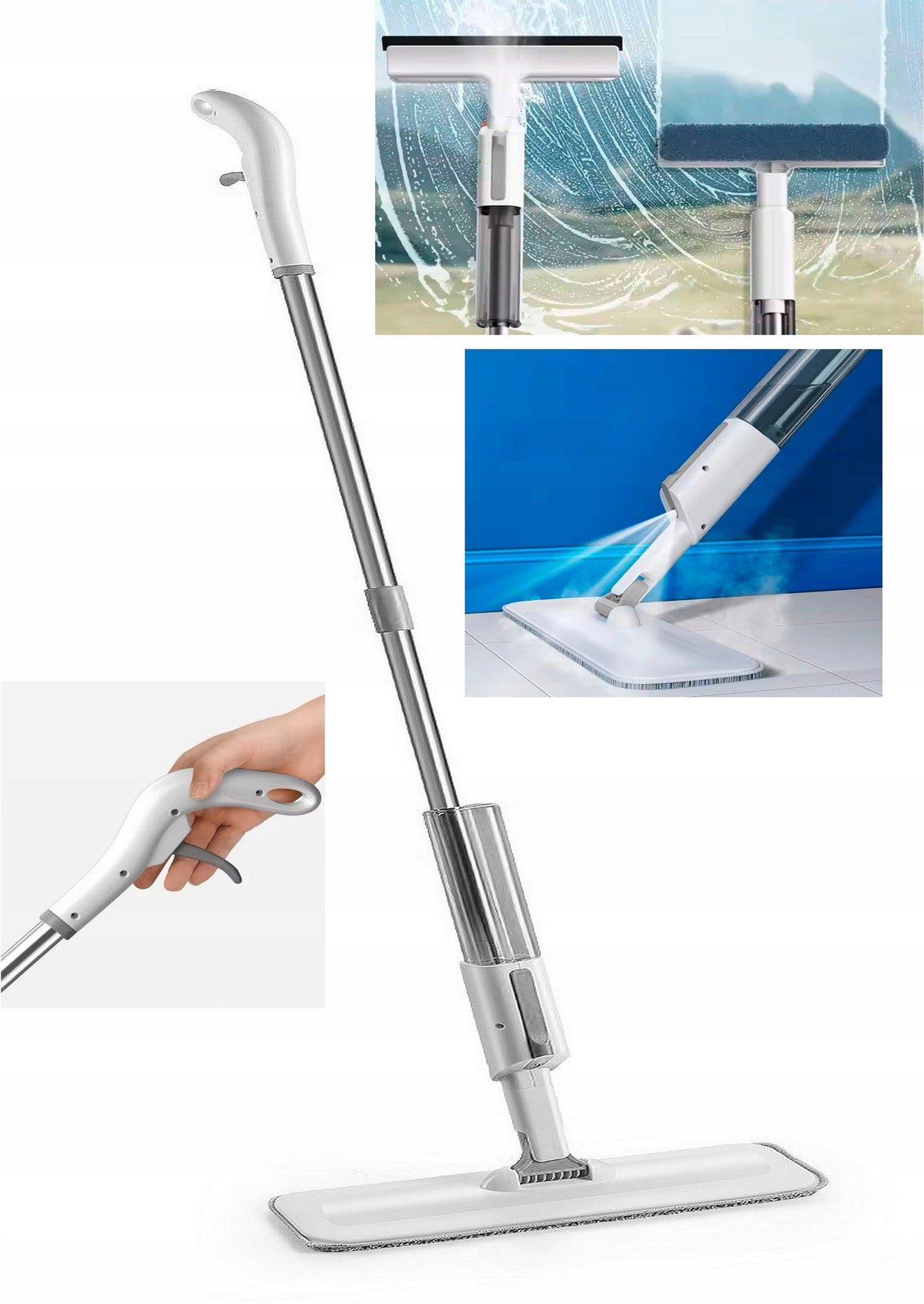 Flat mop with rotary washer 2x ergonomic microfiber overlay