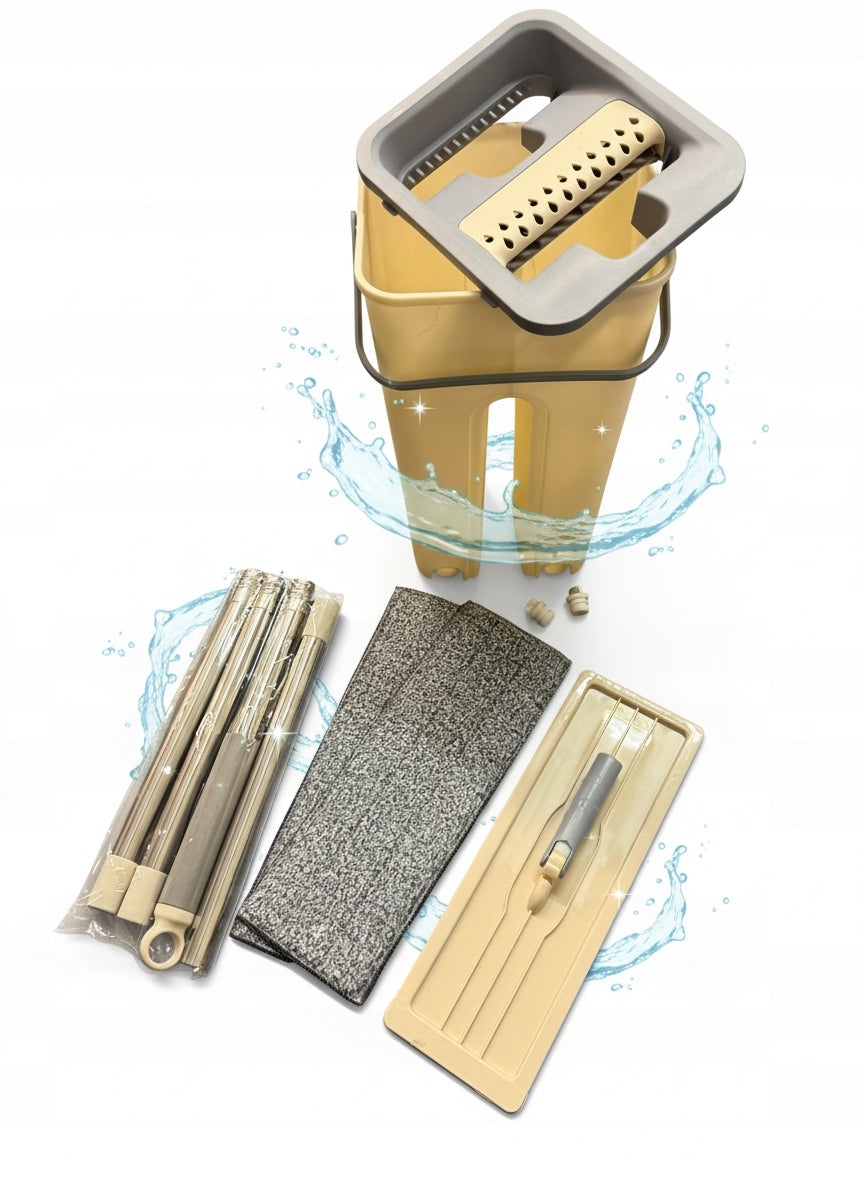 Flat mop with squeezer bucket two-chamber +2 microfiber cartridges Packaging status original