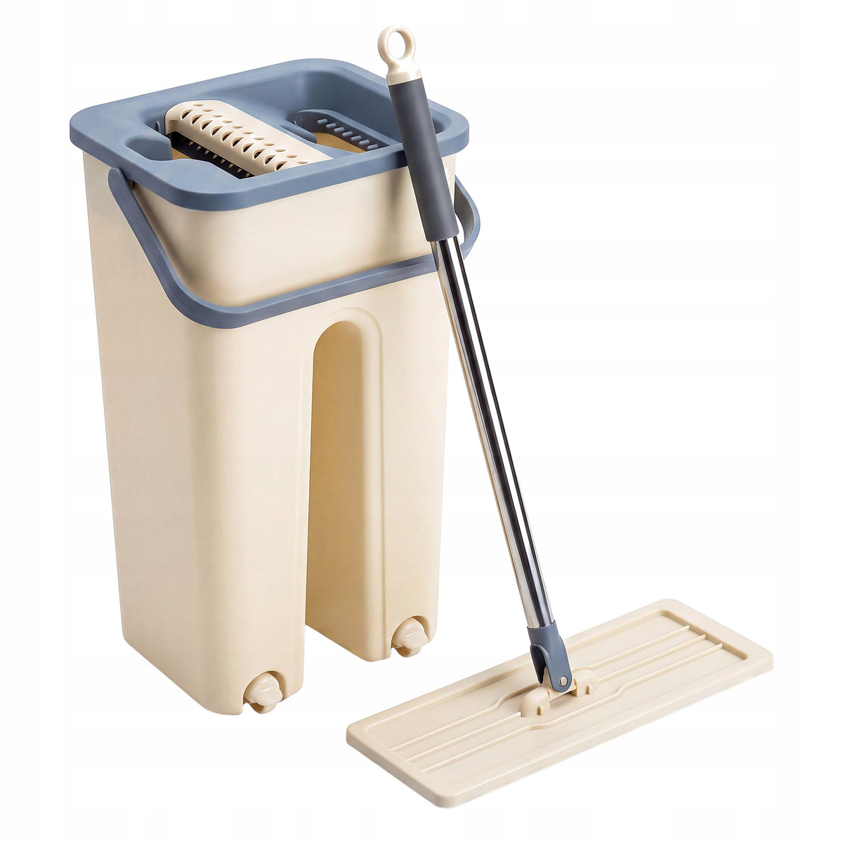 Flat mop with squeezer bucket two-chamber +2 microfiber cartridges