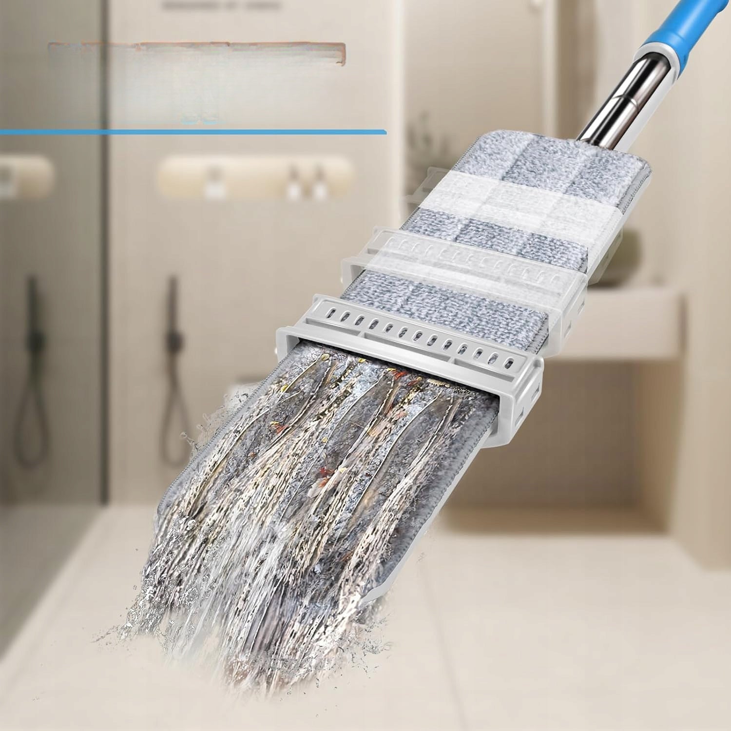 Flat mop with squeezer microfiber 6 pads steel handle white Manufacturer code mop płaski mikrofibra wyciskacz 6 padów stal
