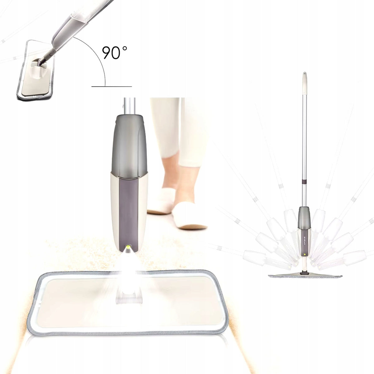 Flat mop with washer Universal mop Microfiber pads Color gray
