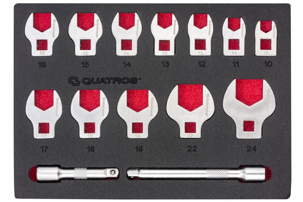Flat wrenches type V 10-24mm +extensions, Wrench set 14pcs 3/8'