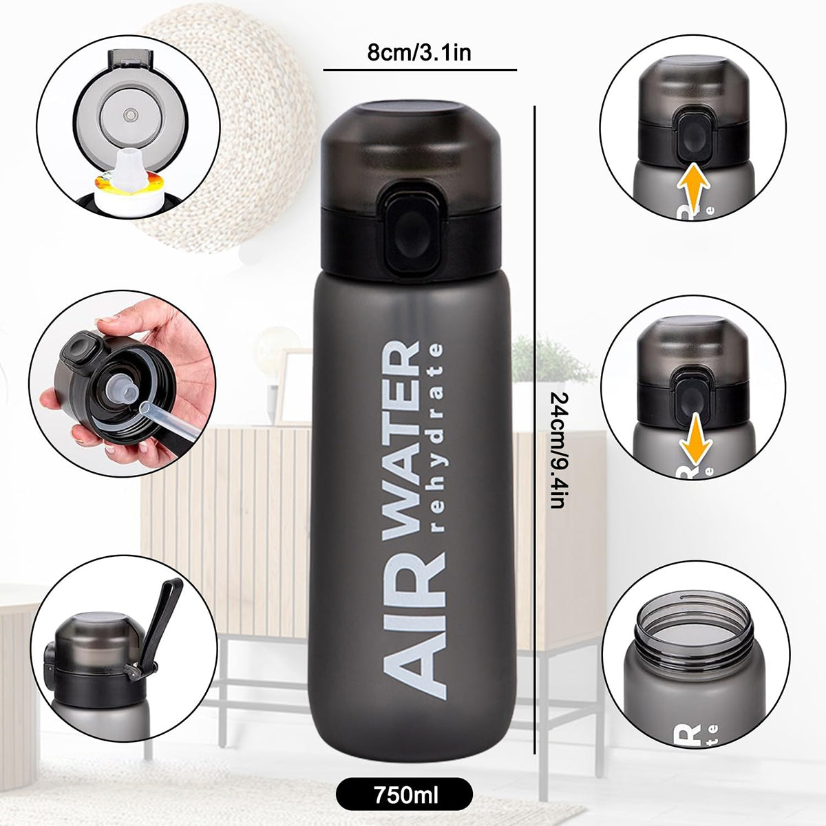 Flavored Water Bottle 750 ml with 7 Capsules - No Sugar or Calories Volume 750 ml